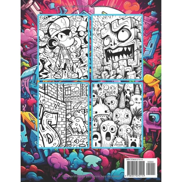 Graffiti Libro de Colorear para Niños: 50 Ilustraciones y Dibujos Geniales Con Graffiti Arte Callejero (Spanish Edition)