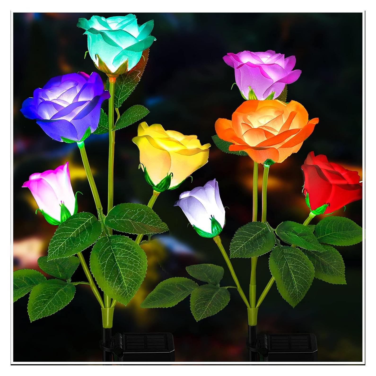 Luces de Jardín Solares TONULAX - Rosa Cambiante 7 Colores (2 Paquetes)