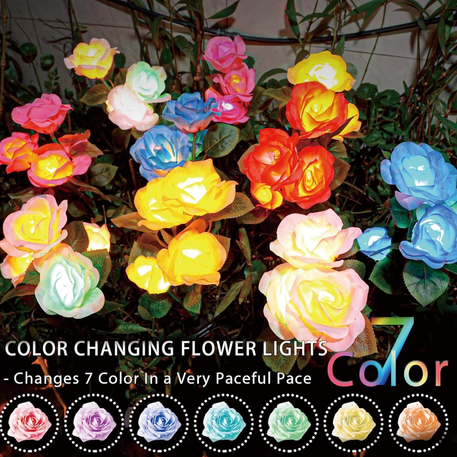 Luces de Jardín Solares TONULAX - Rosa Cambiante 7 Colores (2 Paquetes)