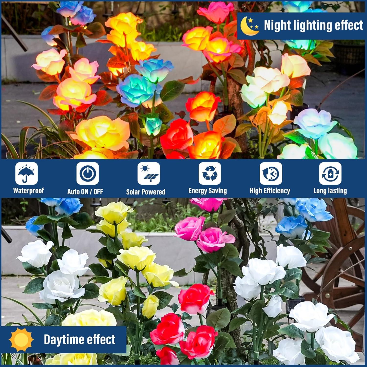 Luces de Jardín Solares TONULAX - Rosa Cambiante 7 Colores (2 Paquetes)