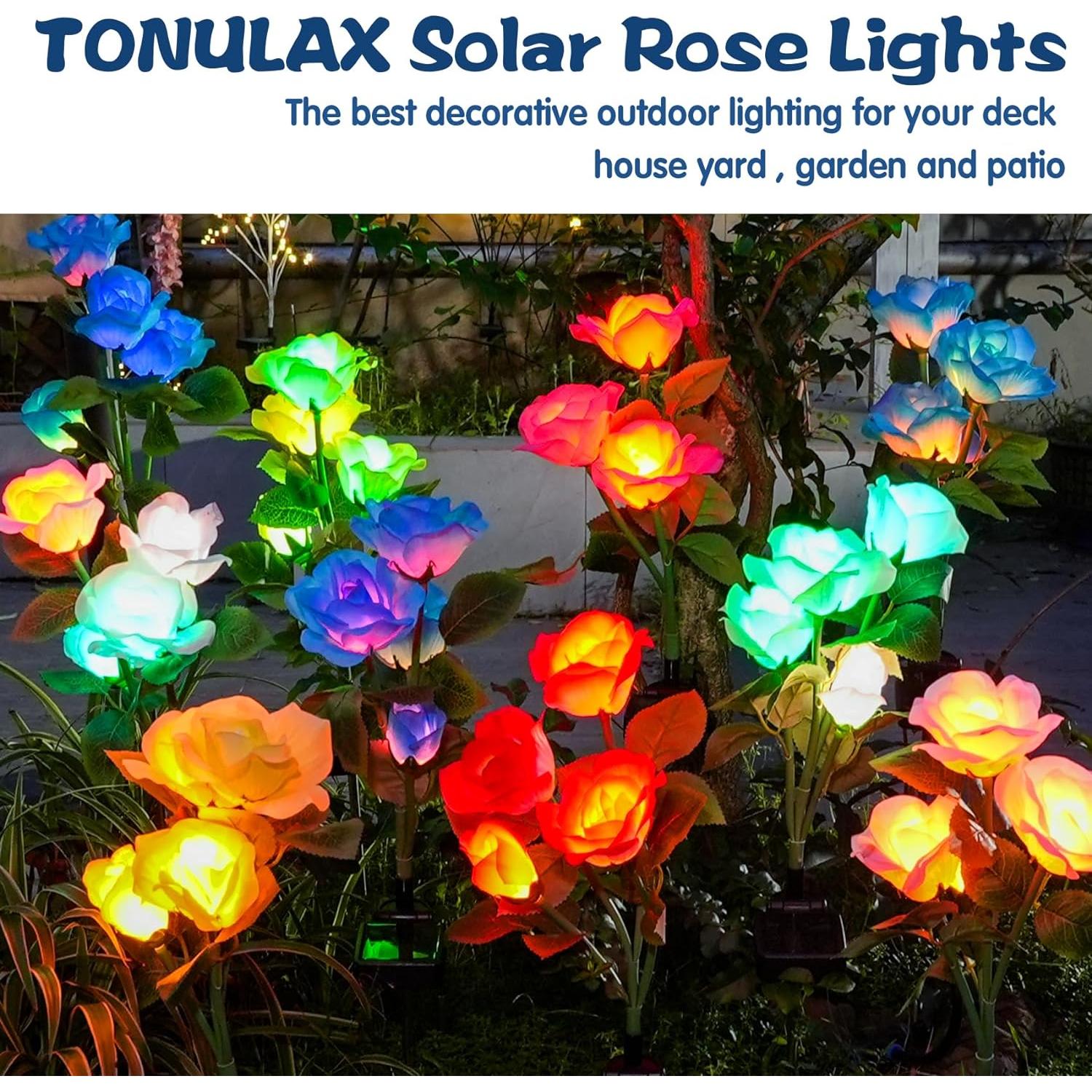 Luces de Jardín Solares TONULAX - Rosa Cambiante 7 Colores (2 Paquetes)