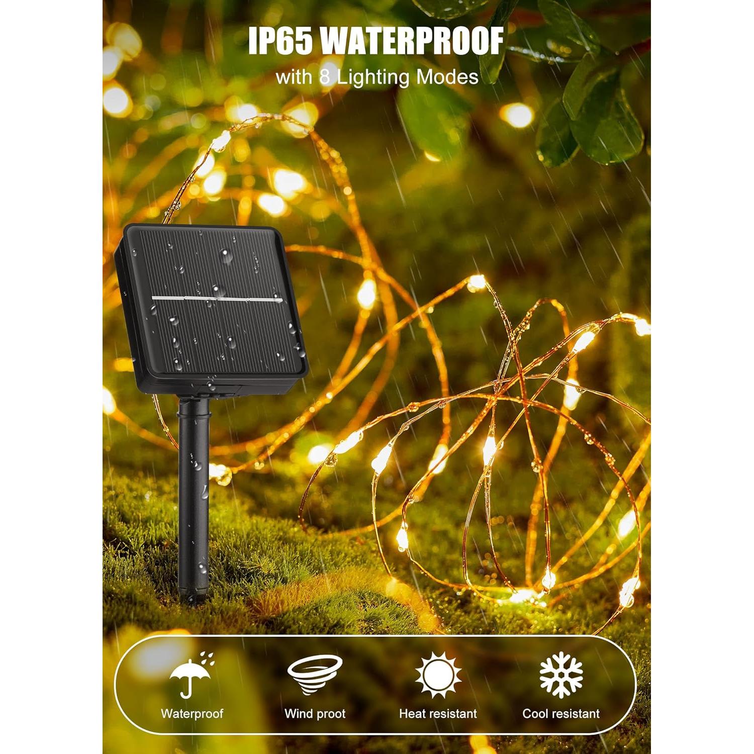 Luces de Cadena Solares Minetom 10m 100 LED Blanco Cálido