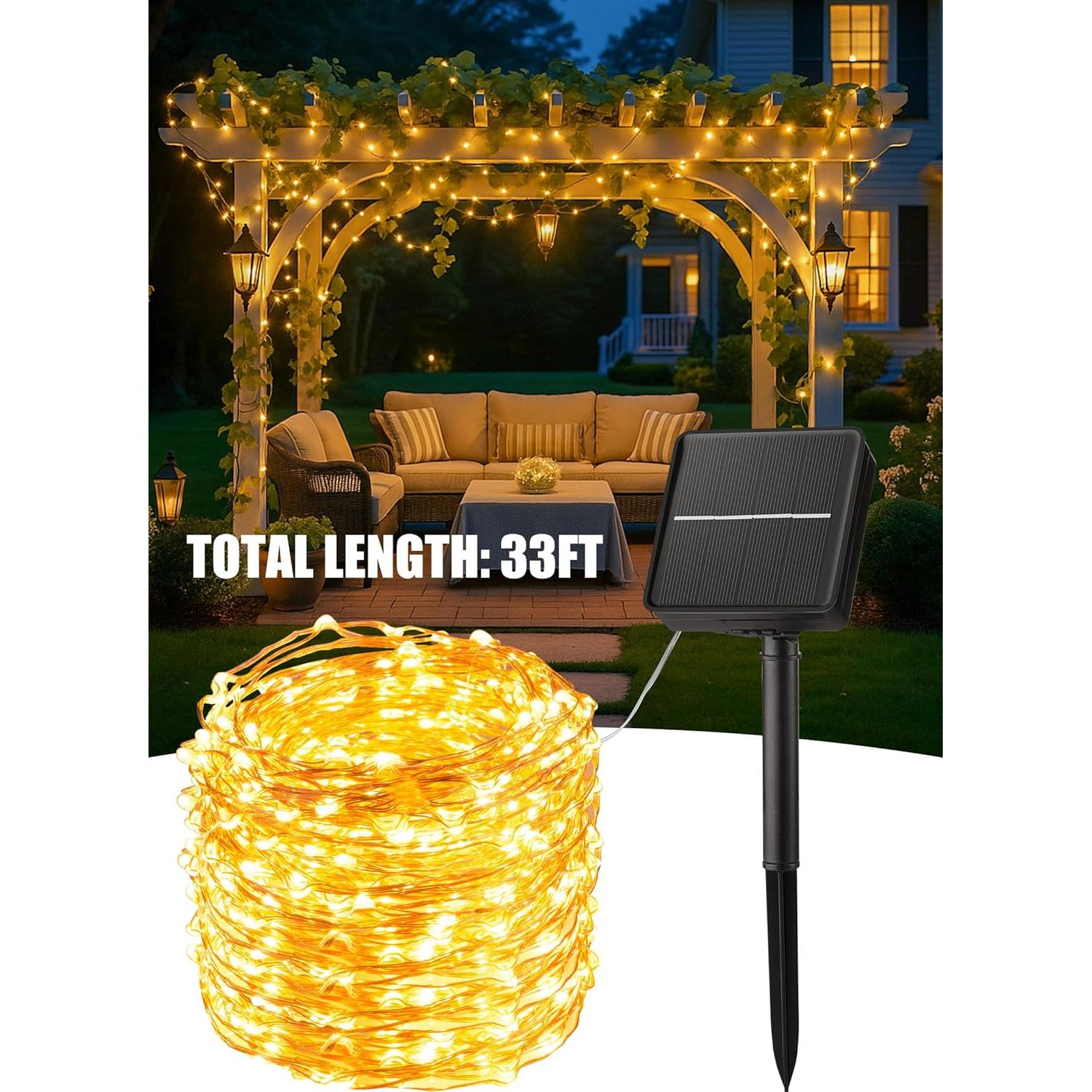 Luces de Cadena Solares Minetom 10m 100 LED Blanco Cálido