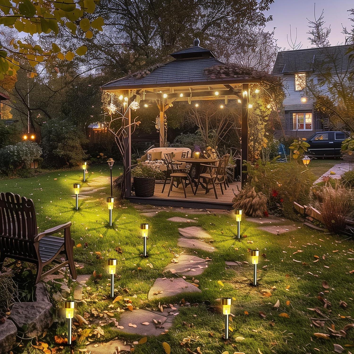 Luces Solares de Camino GIGALUMI Paquete de 12 IP44 Acero Inoxidable