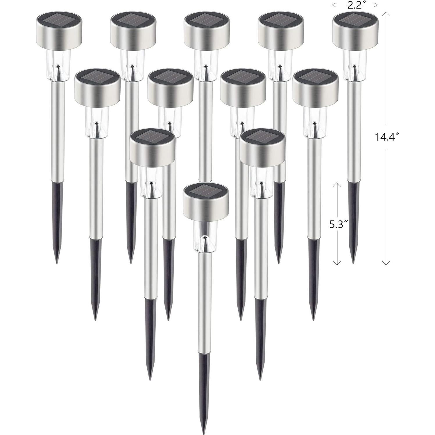 Luces Solares de Camino GIGALUMI Paquete de 12 IP44 Acero Inoxidable