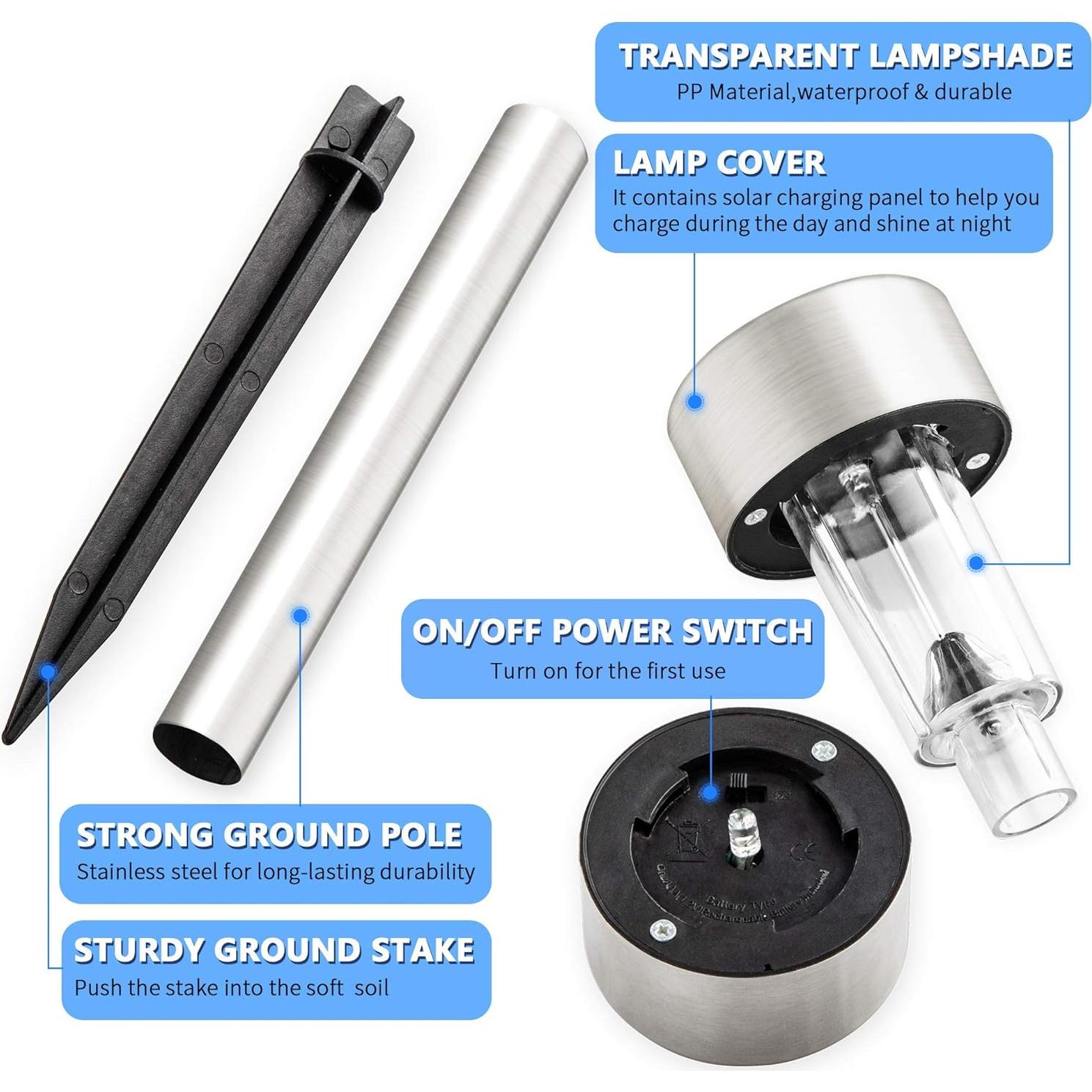 Luces Solares de Camino GIGALUMI Paquete de 12 IP44 Acero Inoxidable