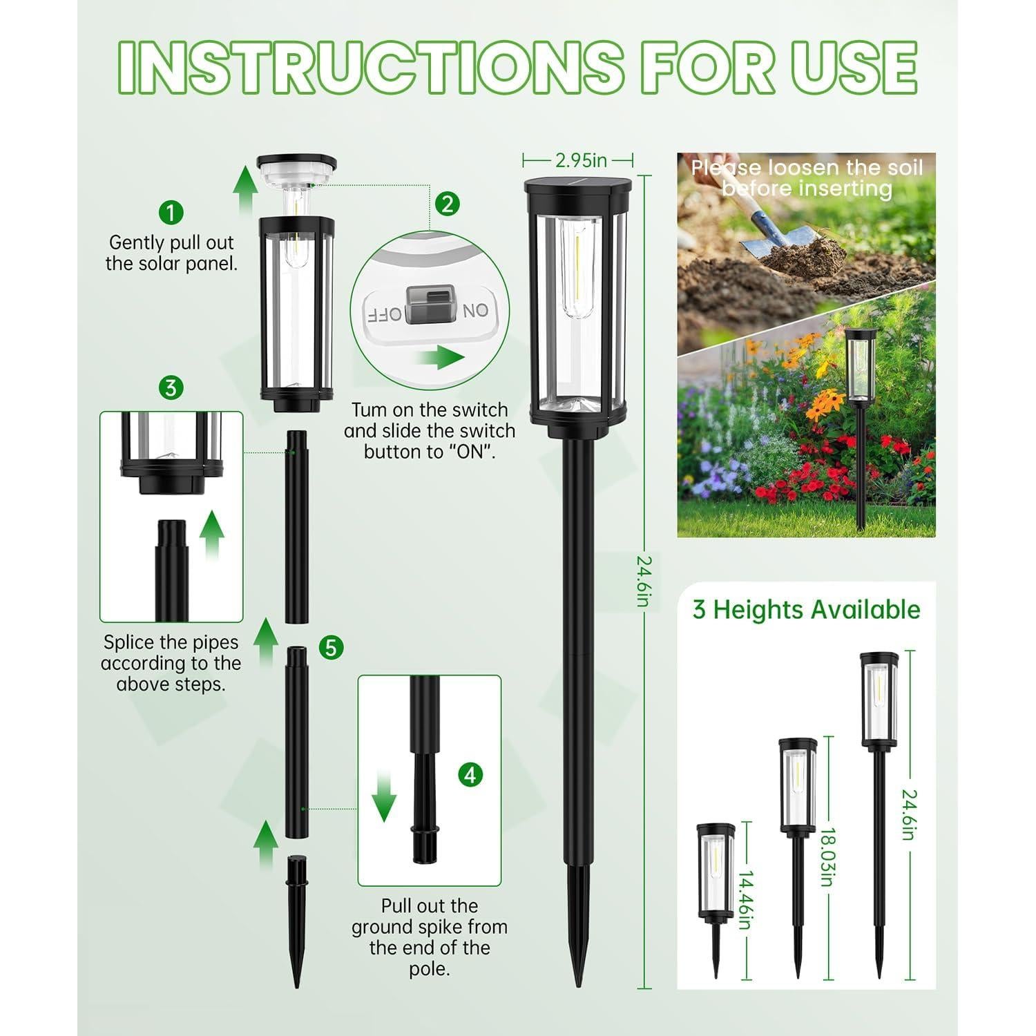 Luces Solares de Sendero BITPOTT - Paquete de 6, IP65, 63cm