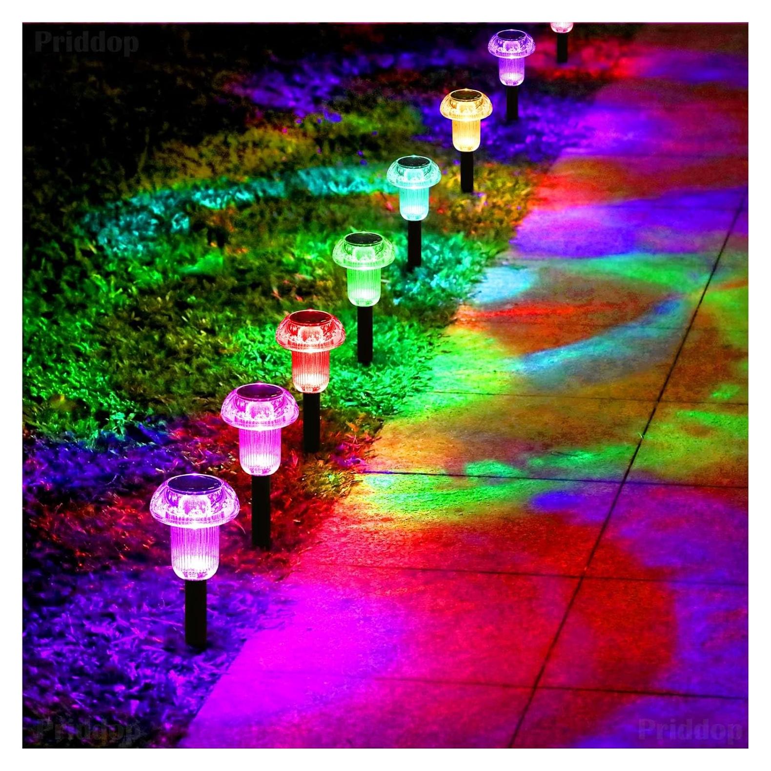 Luces Solares LED Priddop Paquete de 8 Hongo Multicolor