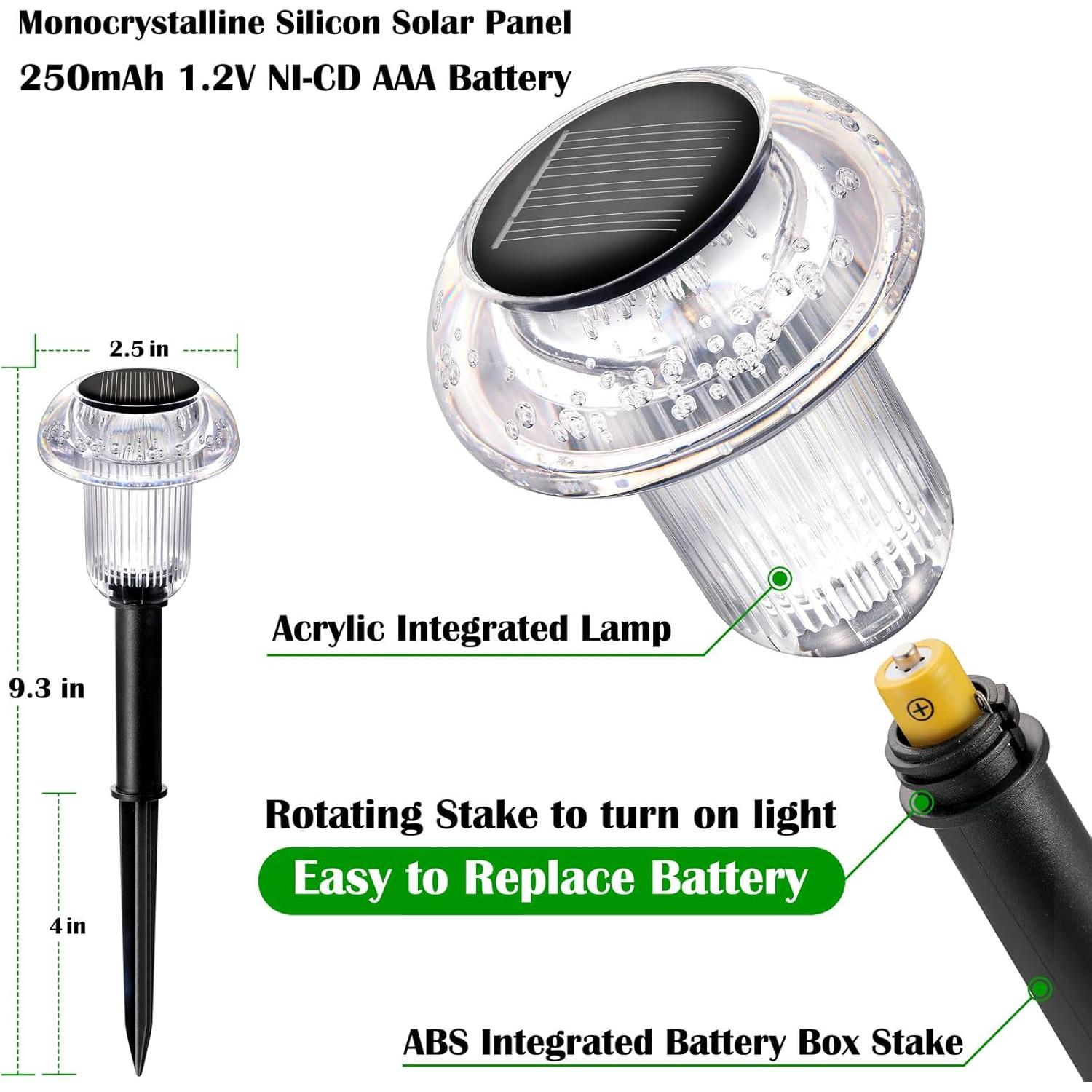 Luces Solares LED Priddop Paquete de 8 Hongo Multicolor