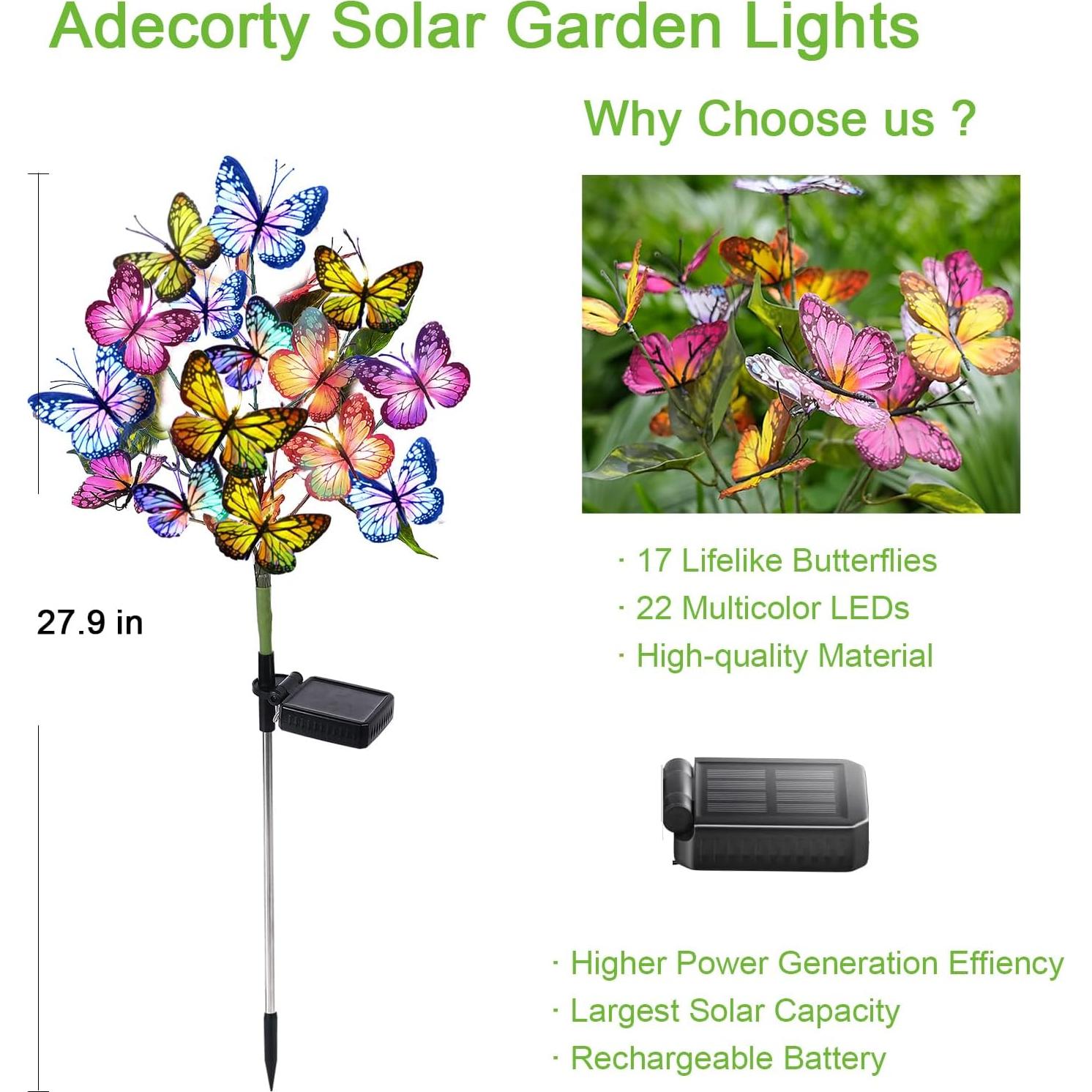 Luces de Jardín Solares Adecorty Paquete de 2 con 34 Mariposas