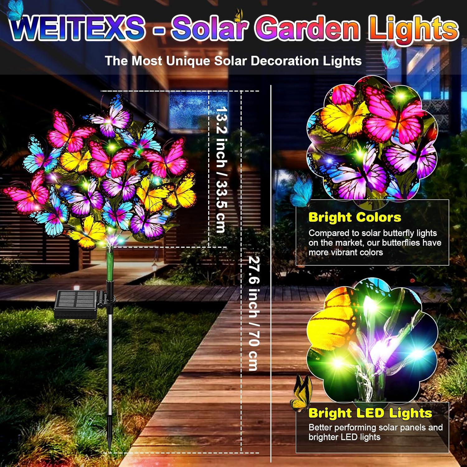 Luces Solares de Jardín WEITEXS 2 Paquete 72 LED Mariposas