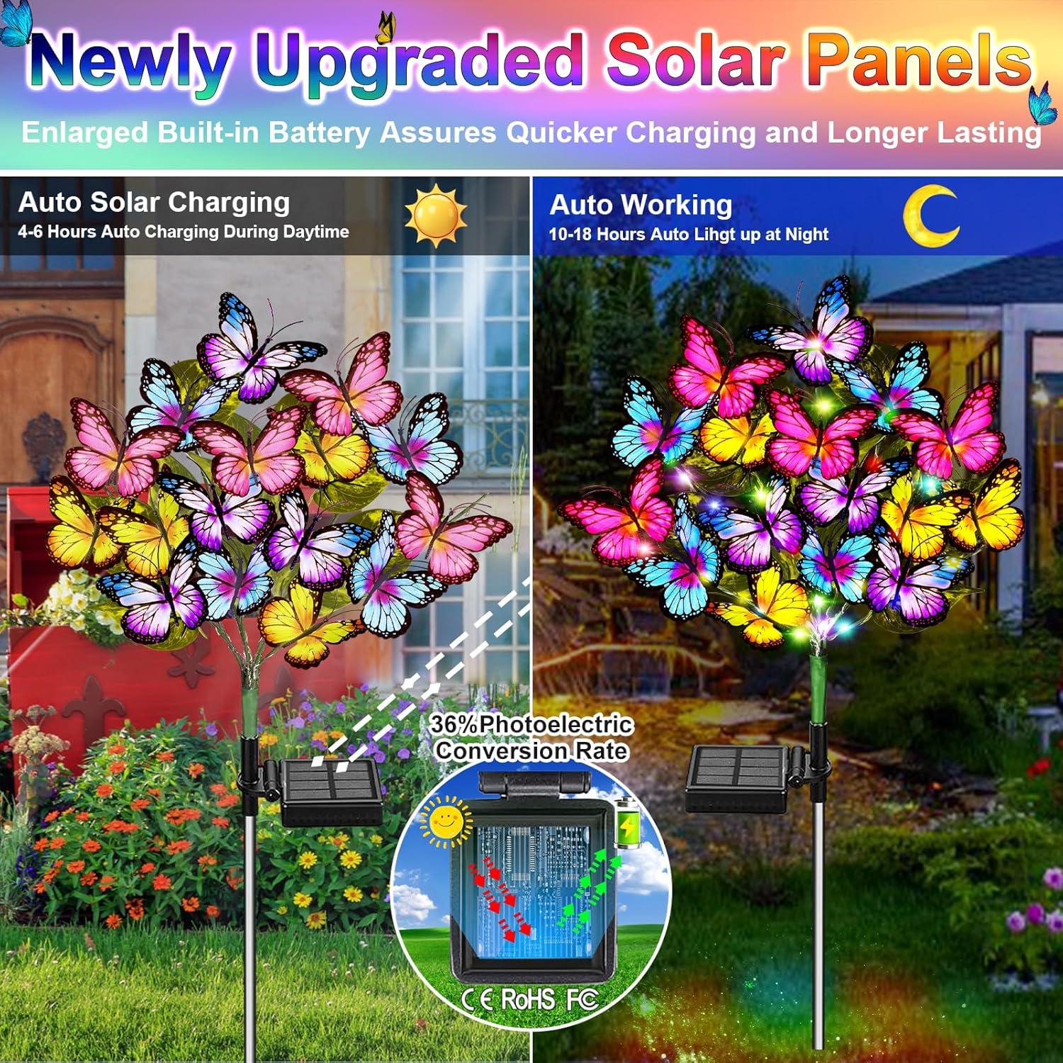 Luces Solares de Jardín WEITEXS 2 Paquete 72 LED Mariposas