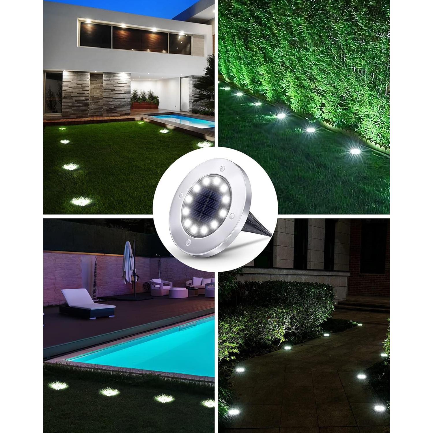 Luces Solares Exteriores Biling 12 LEDs Impermeables Blancas