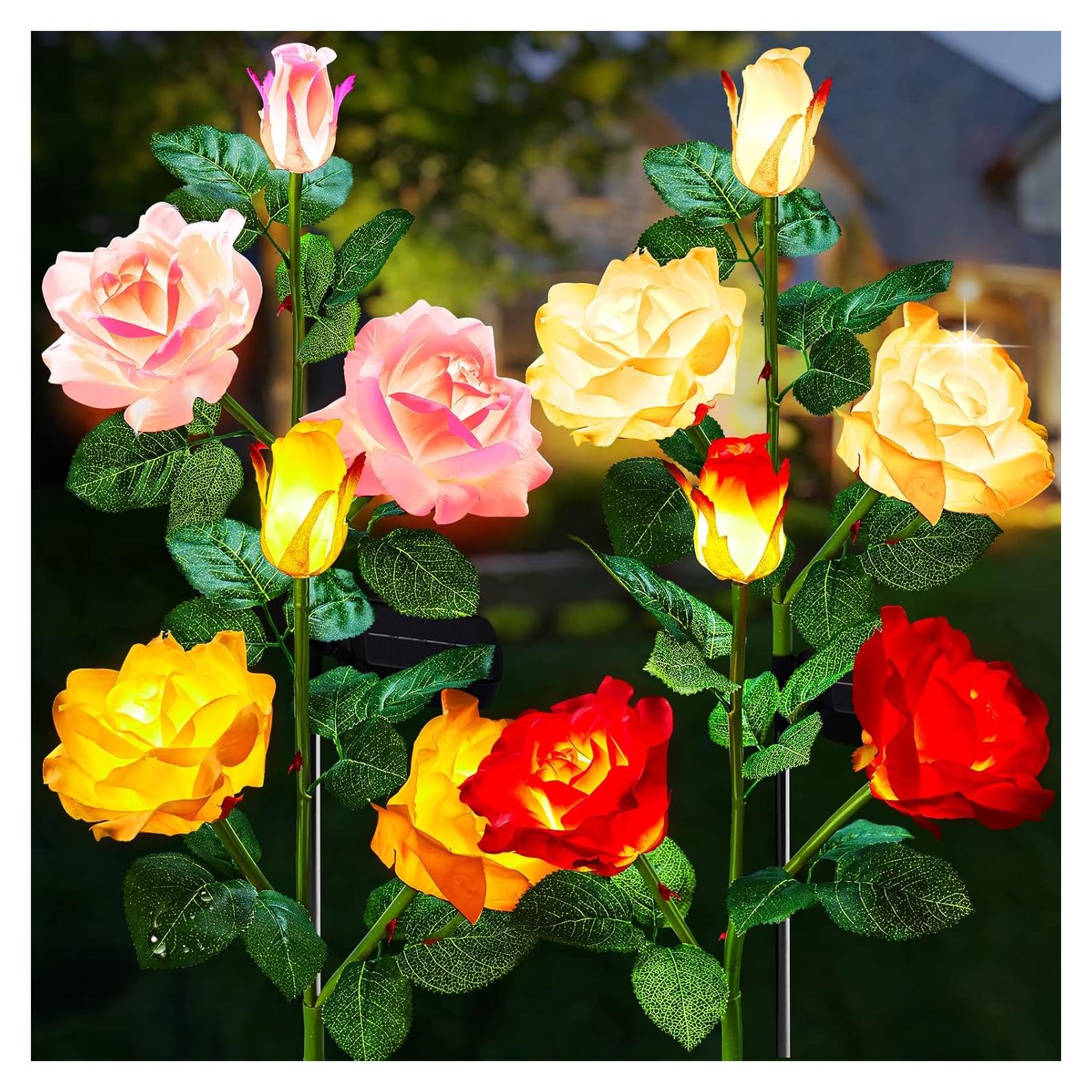 Luces Solares LED Brightown - Paquete de 4 Rosas Impermeables