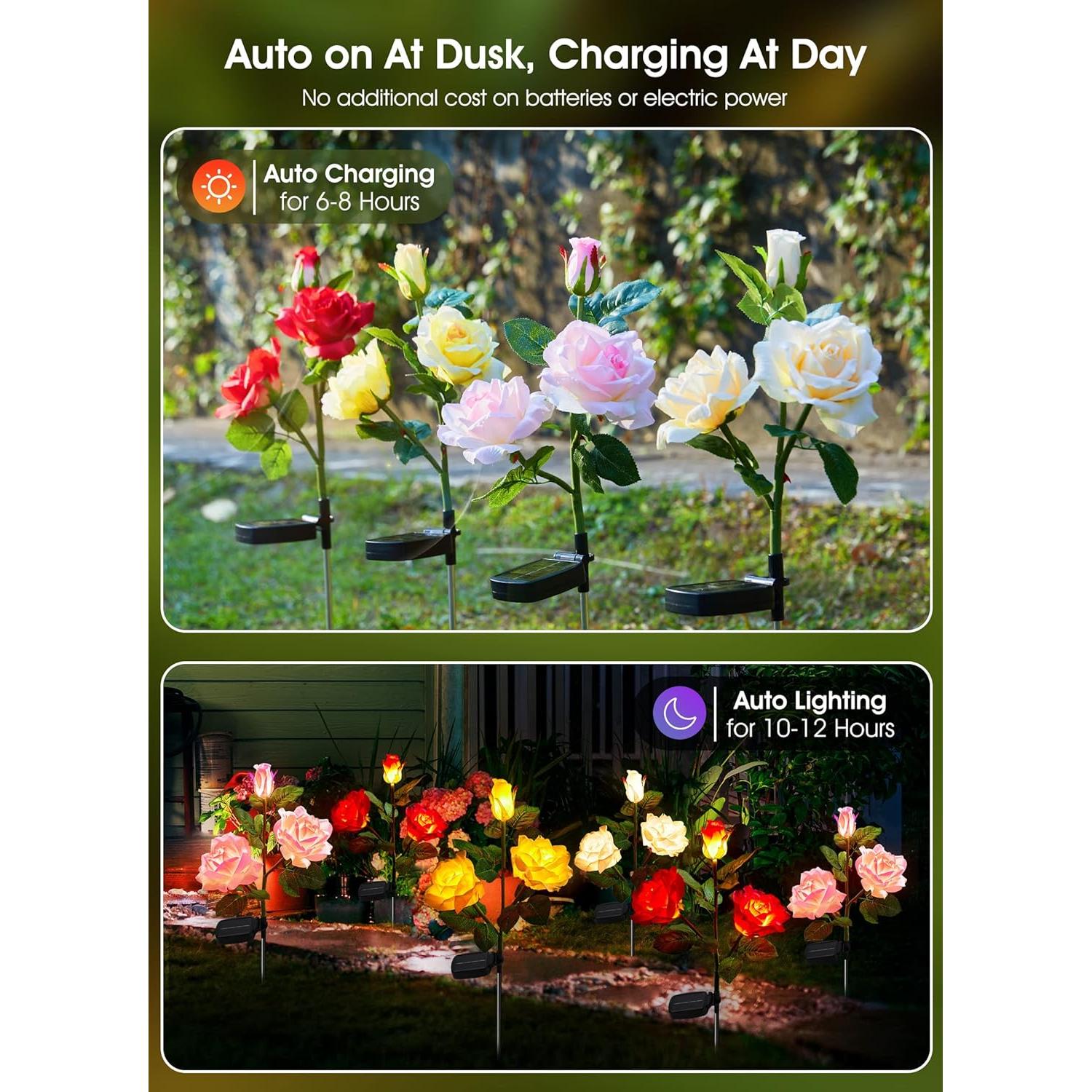 Luces Solares LED Brightown - Paquete de 4 Rosas Impermeables