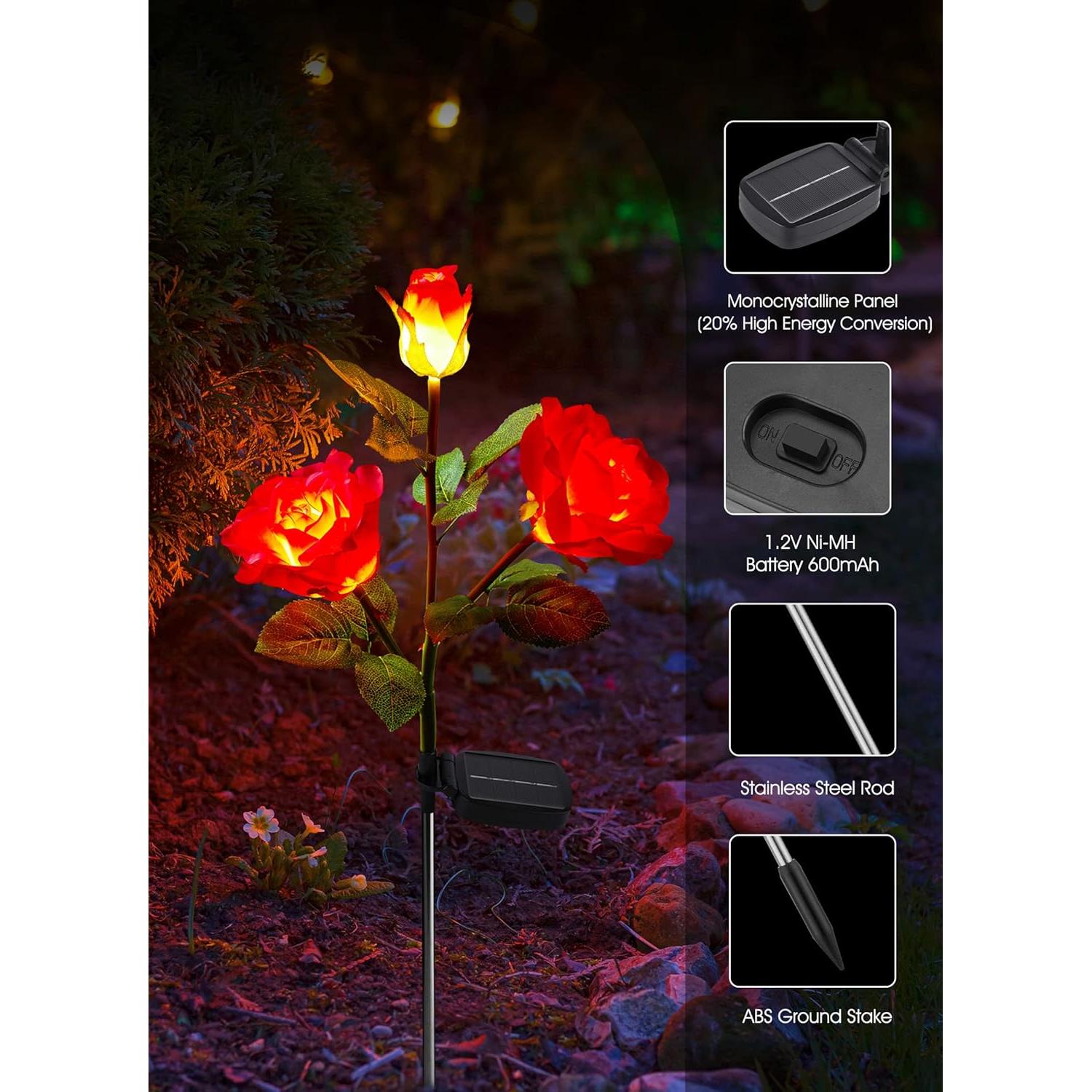 Luces Solares LED Brightown - Paquete de 4 Rosas Impermeables