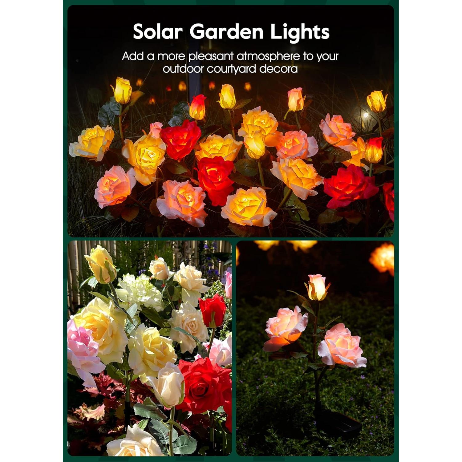 Luces Solares LED Brightown - Paquete de 4 Rosas Impermeables