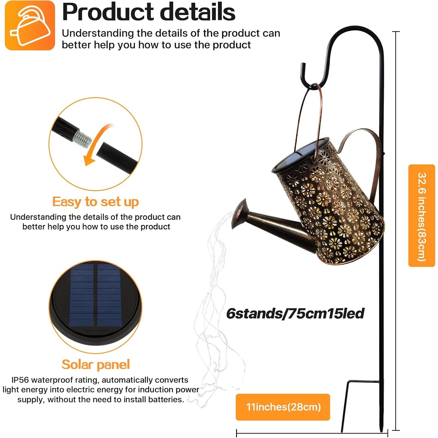 Regadera Solar Imoli con Luces LED Decorativas 18x16 cm