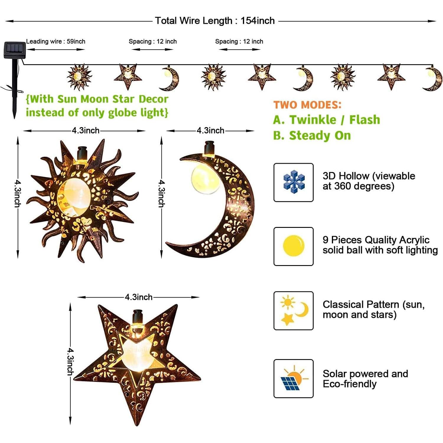 Luces de Cadena Solares Beautyard 4m Estrella Luna Sol LED