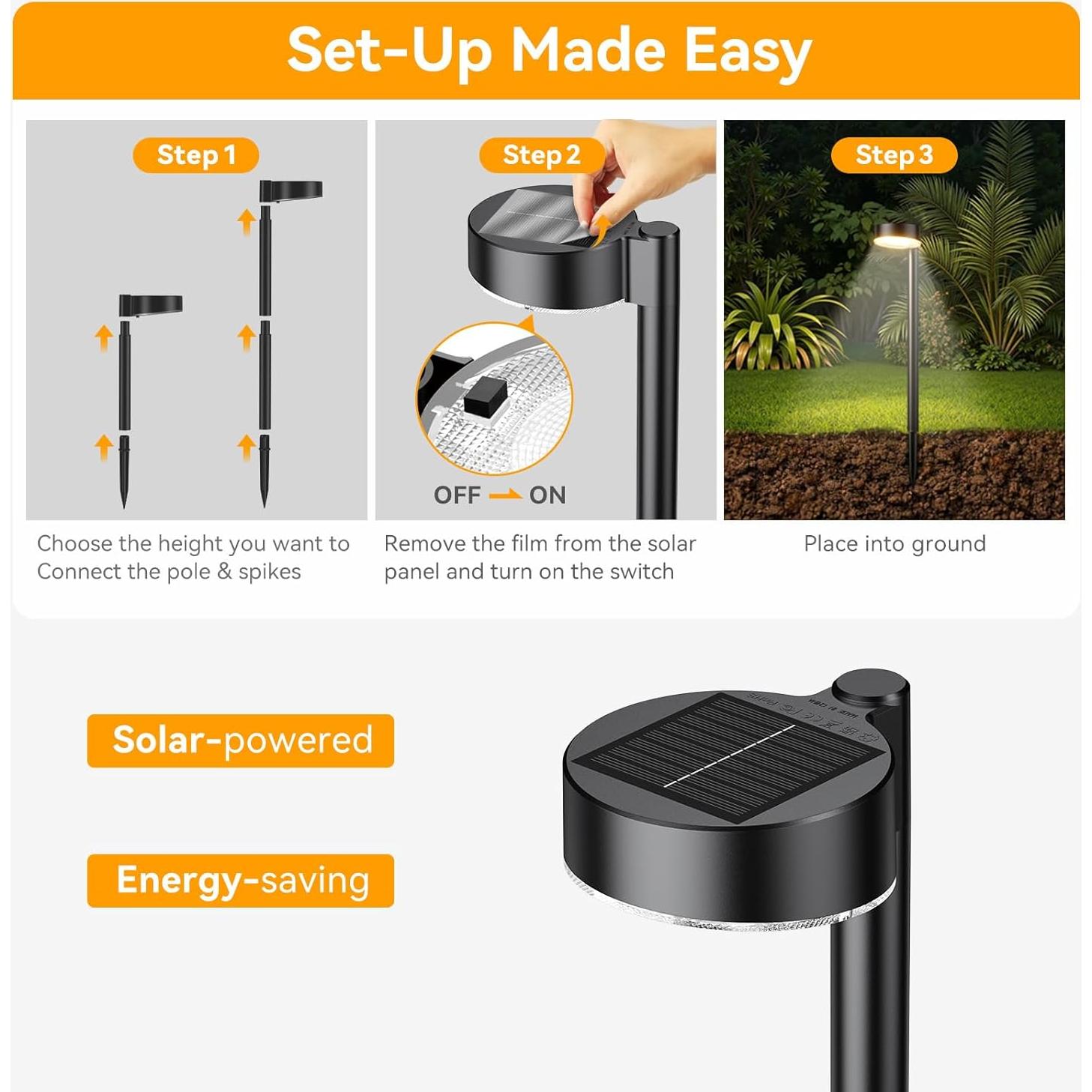 Luces Solares para Senderos Ahaorigin, Paquete de 8, 12 LED, IP65