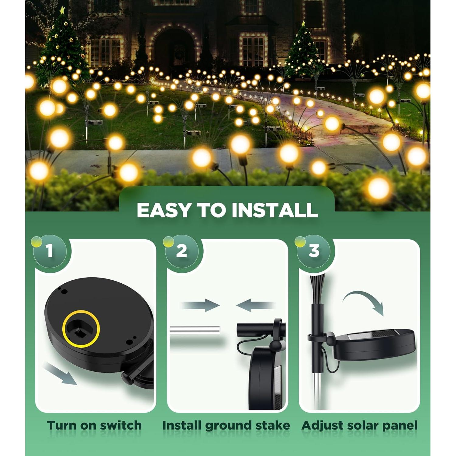 Luces de Jardín Solar ULAIYO, 8 LEDs, Paquete de 4, IP65