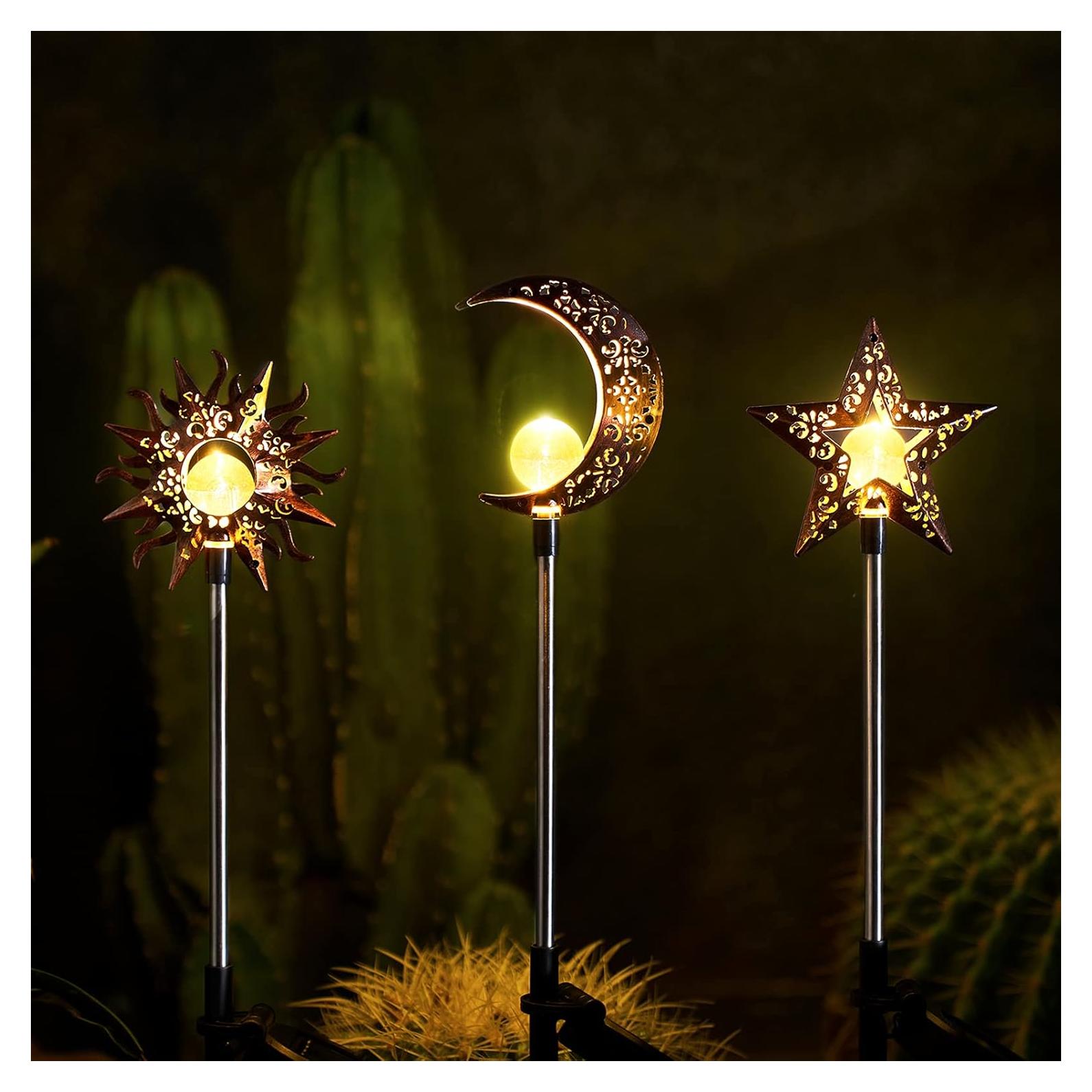 Luces Solares Decorativas Tryme para Jardín - Estaca Luna y Estrella