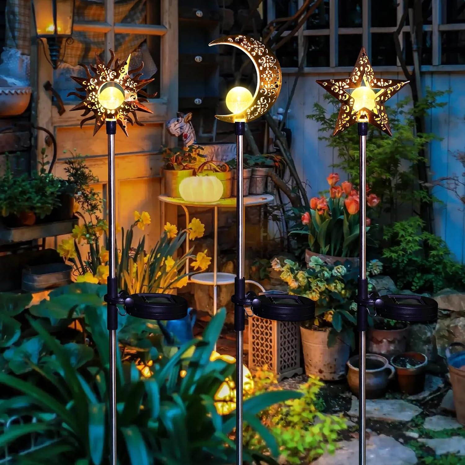 Luces Solares Decorativas Tryme para Jardín - Estaca Luna y Estrella