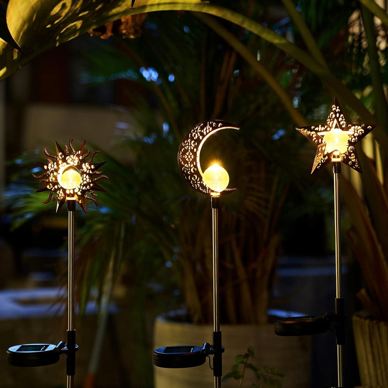 Luces Solares Decorativas Tryme para Jardín - Estaca Luna y Estrella