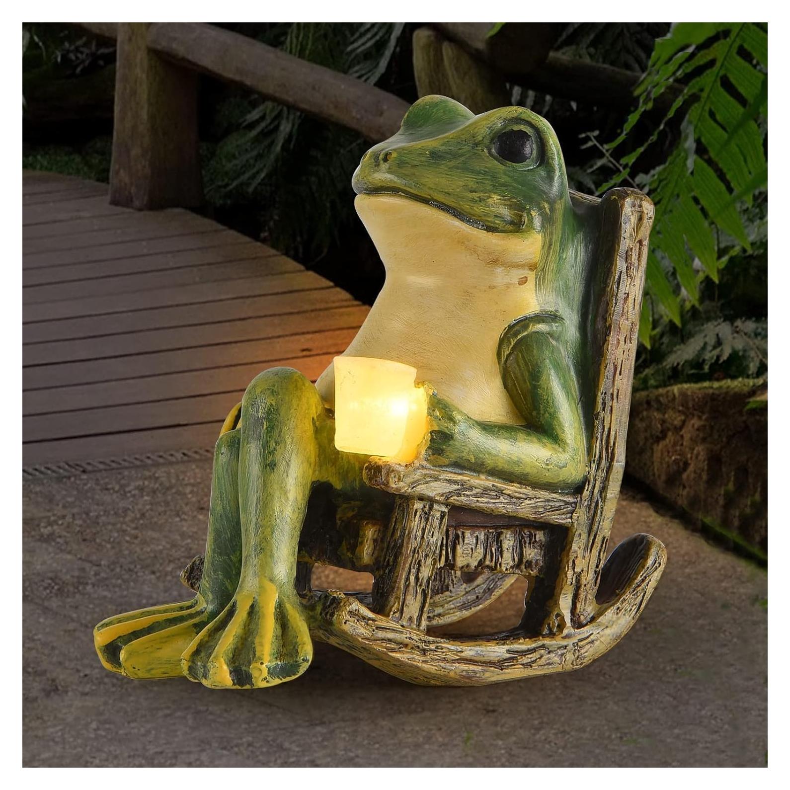 Estatua de Rana Solar FOXMIS para Jardín 9.88cm Verde