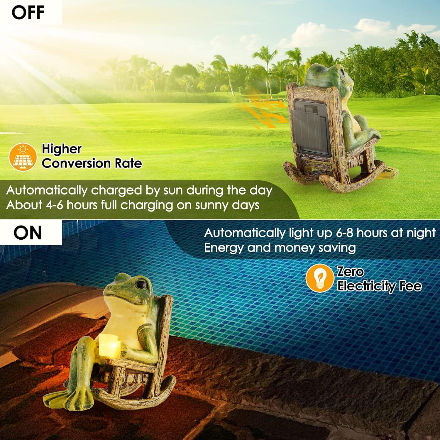 Estatua de Rana Solar FOXMIS para Jardín 9.88cm Verde