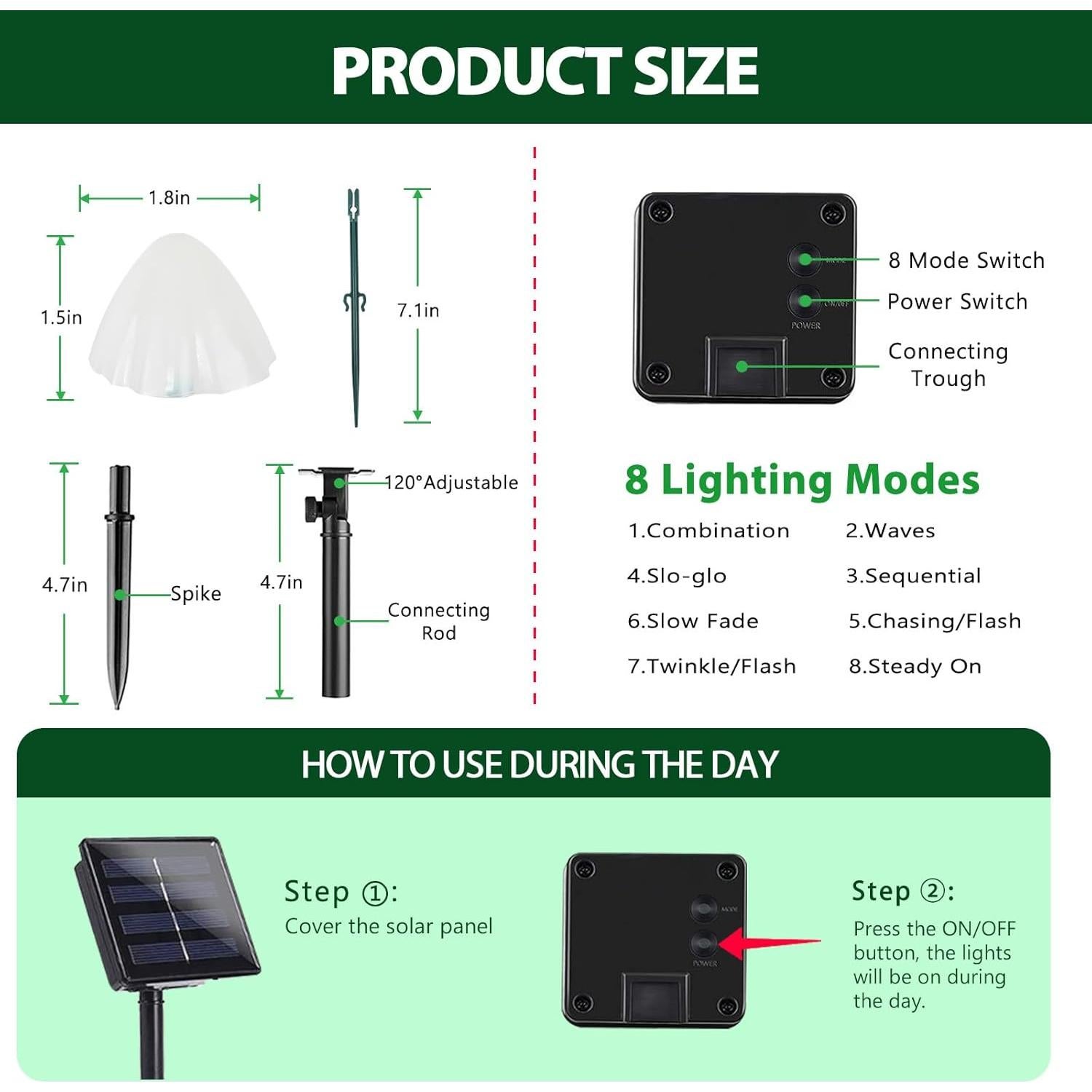 Luces de Jardín Solar OZS 2PK 32LED 16.76m Hongo Blanco Cálido