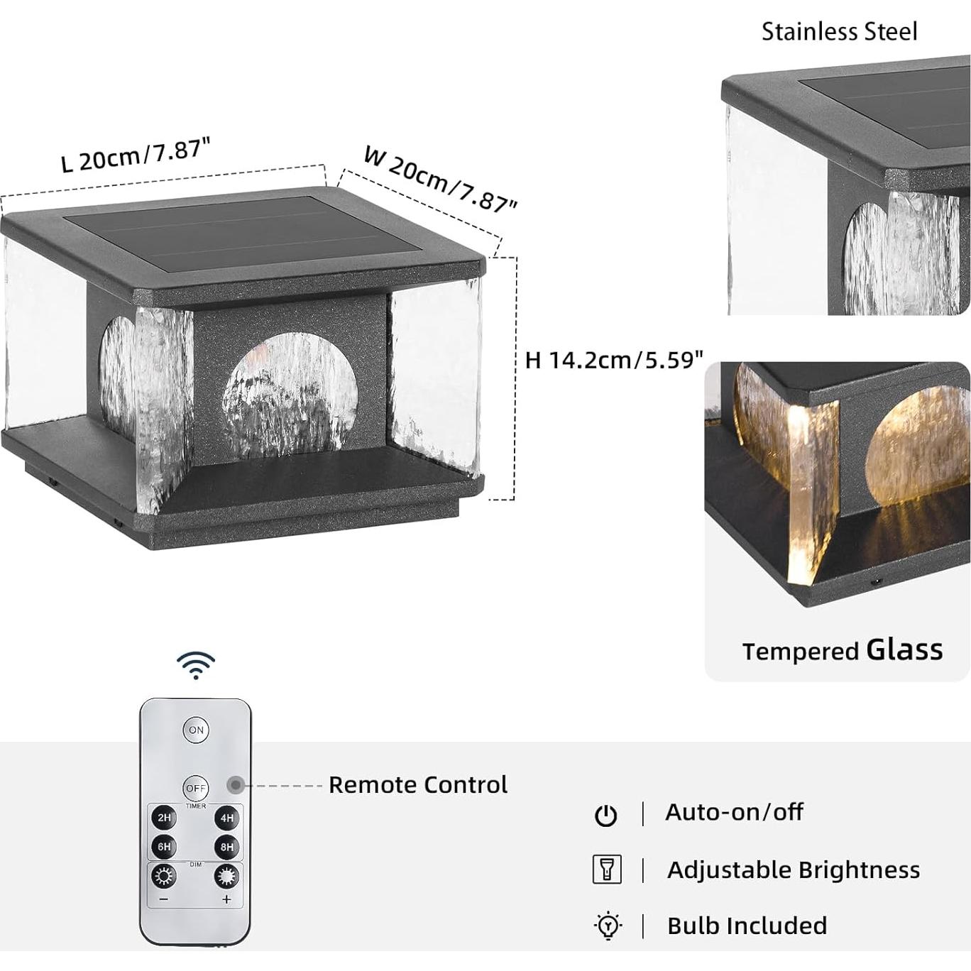 Lámpara de Poste Solar PAKEDANDUN 20cm LED 3000K IP65
