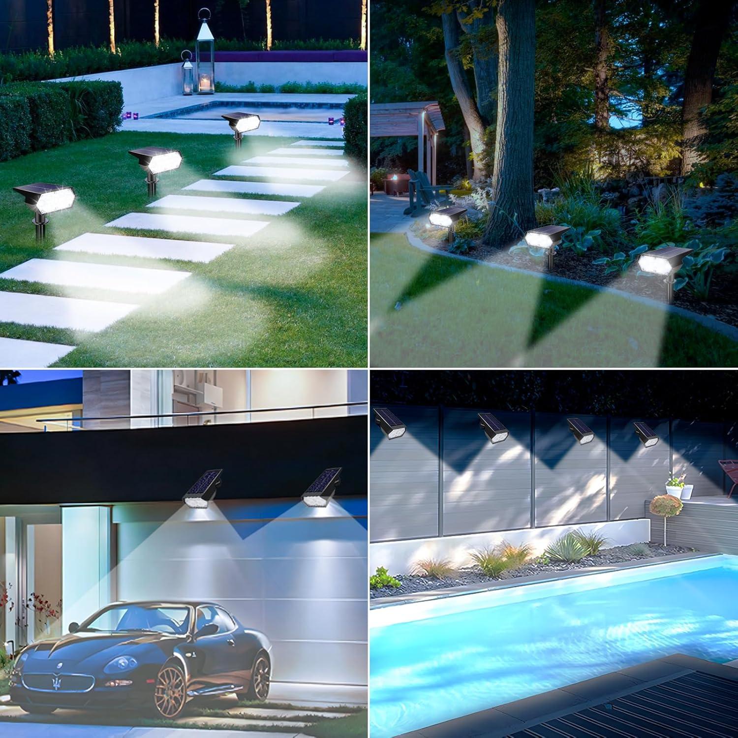 Focos Solares LED para Exterior 49 Luces IP65 - 4 Paquete Blanco Frío