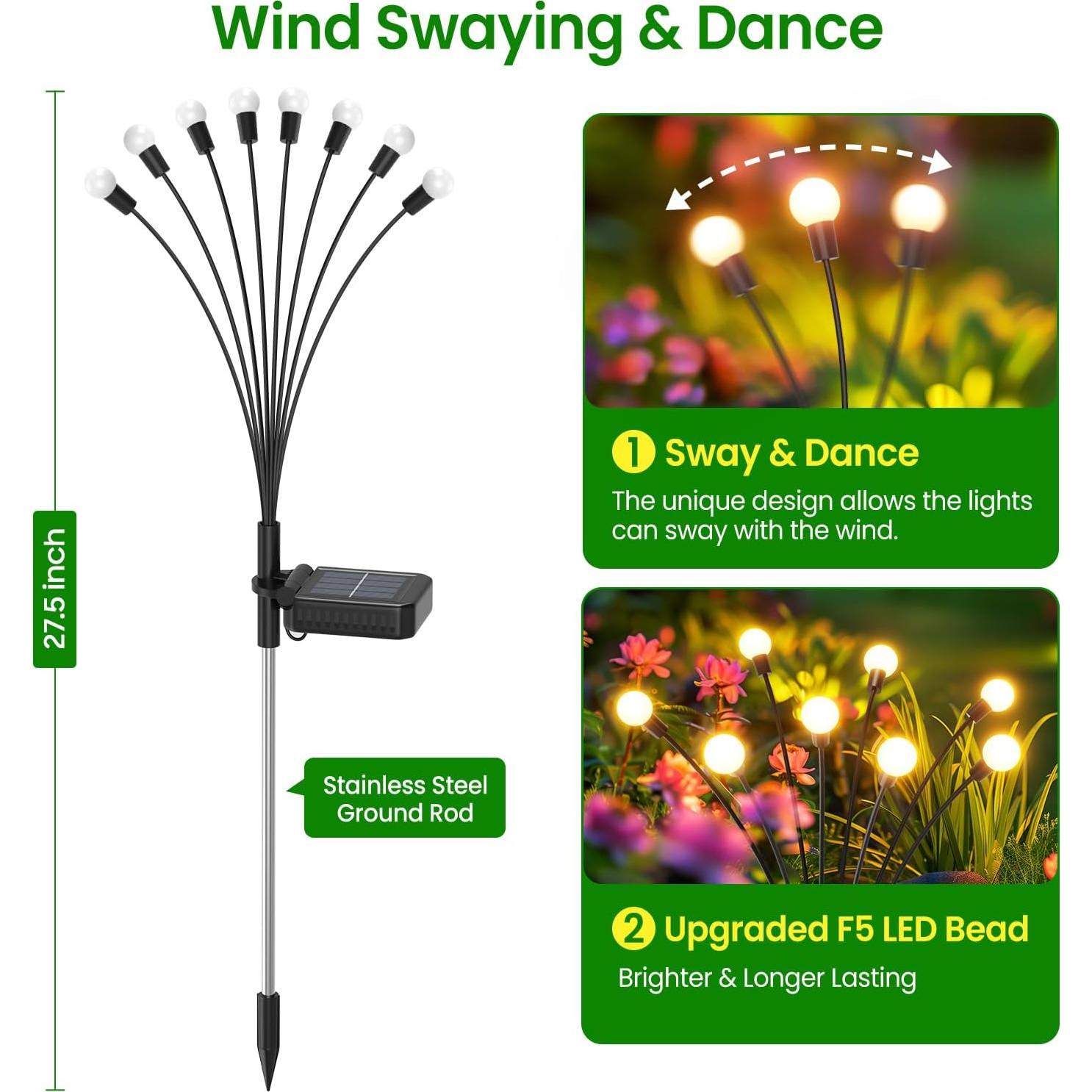 Luces Solares de Jardín LETMY - Paquete de 4, 32 LED, IP65