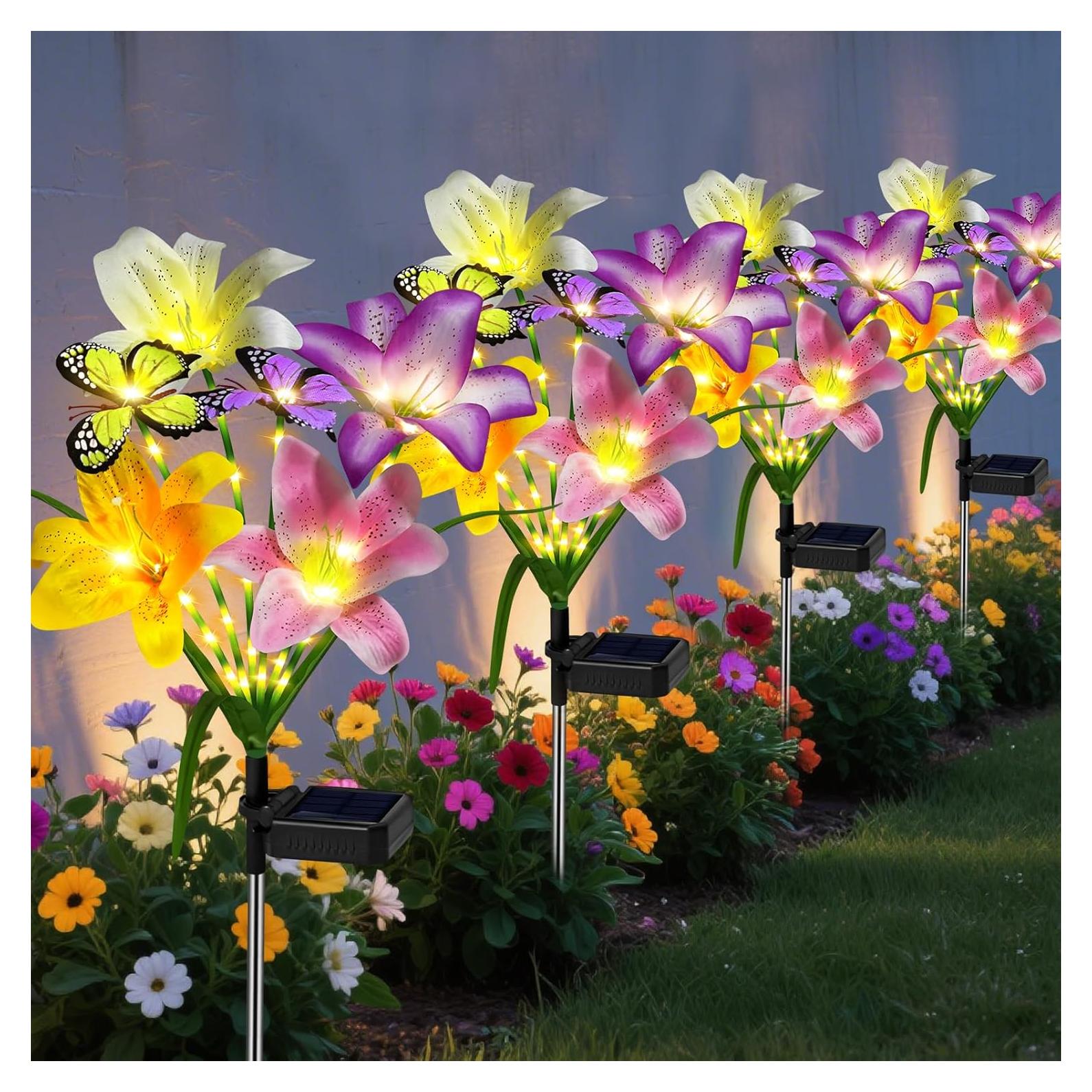 Luces de Jardín Solar Ostritec, 4 Lirios con Mariposas