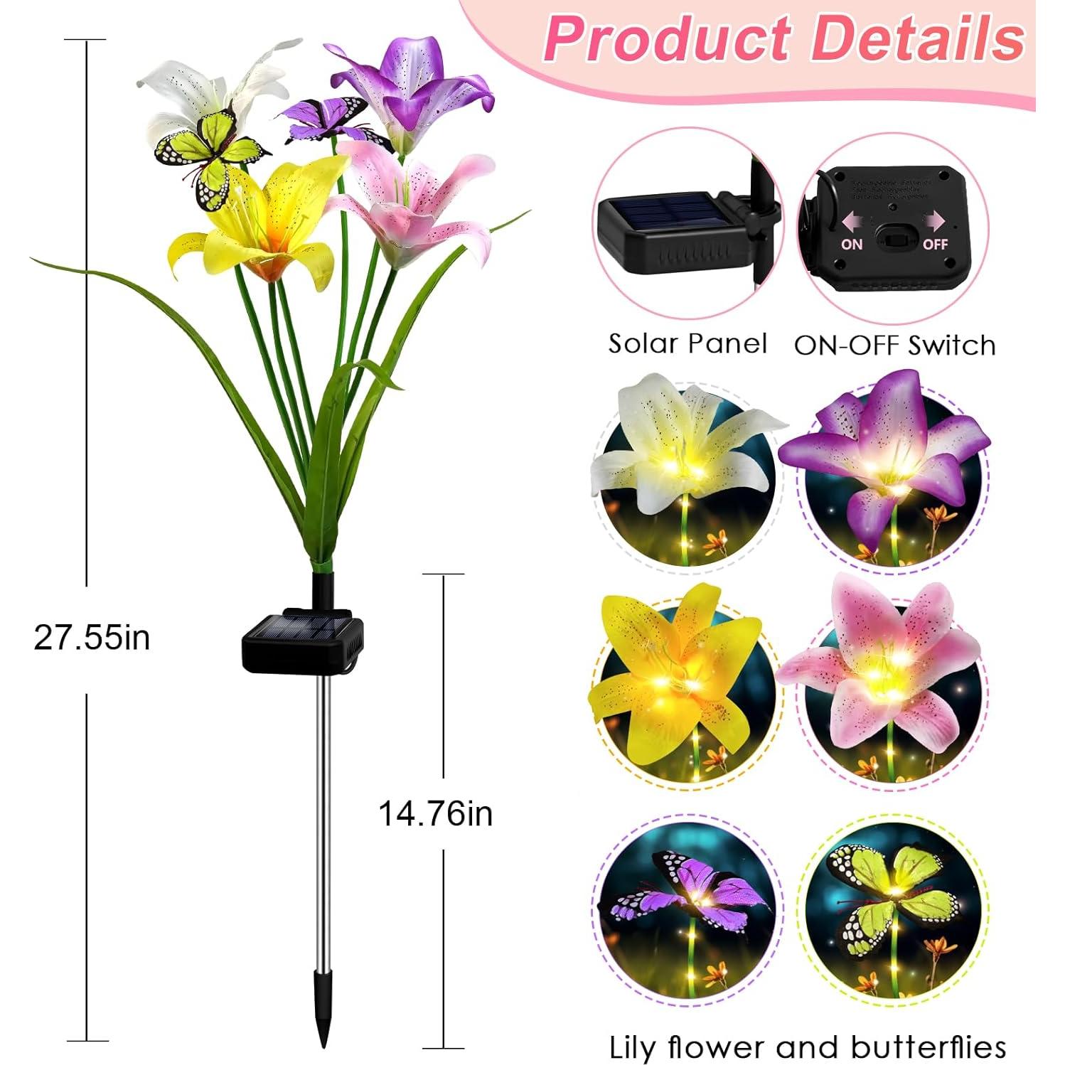 Luces de Jardín Solar Ostritec, 4 Lirios con Mariposas