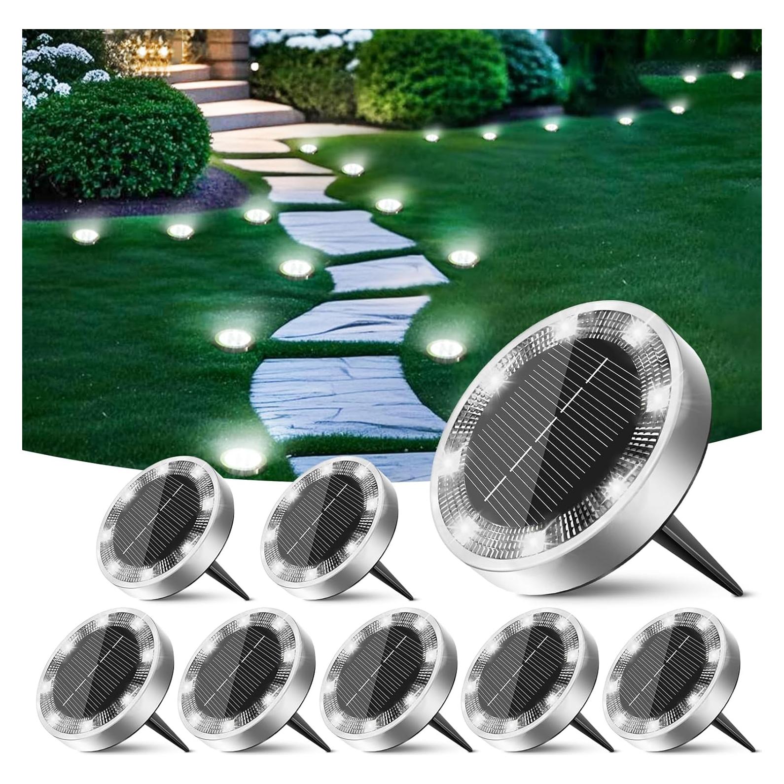 Luces Solares de Suelo Peasur IP68, Paquete de 8, Blanco Frío
