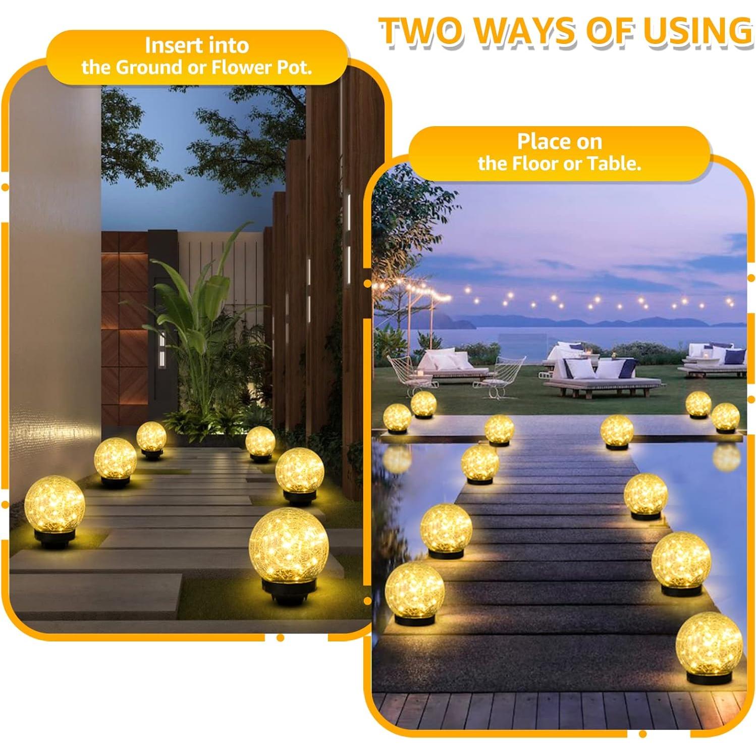 Juego de 2 luces solares de jardín ASOMST vidrio agrietado