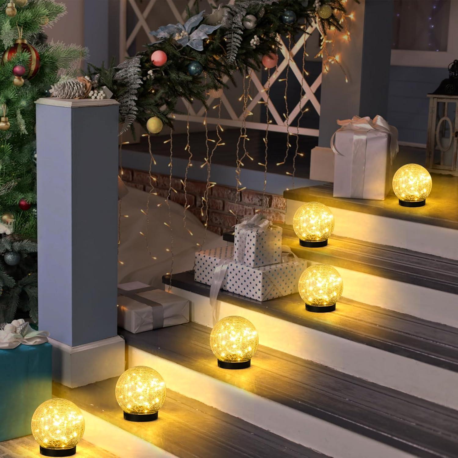 Juego de 2 luces solares de jardín ASOMST vidrio agrietado