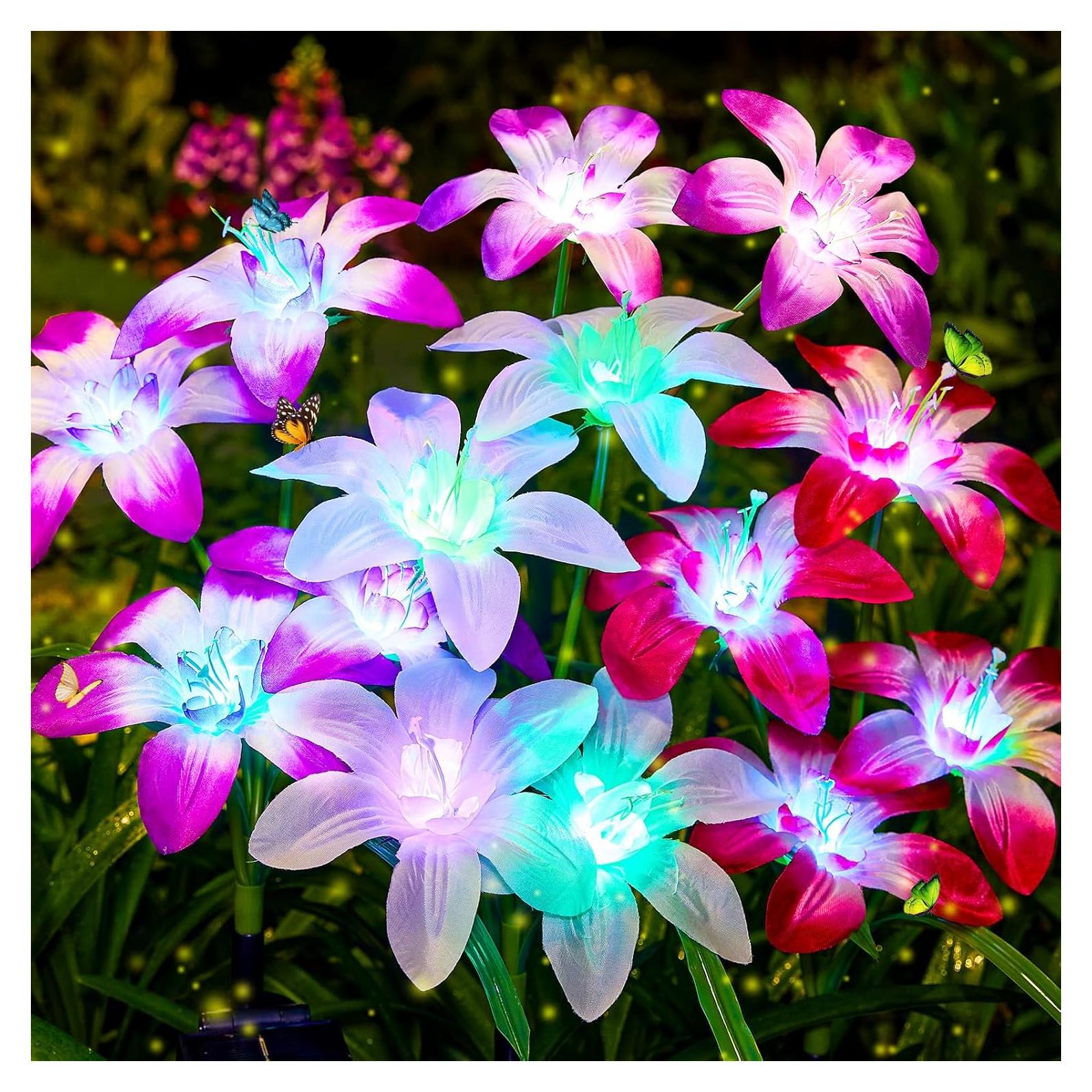 Luces Solares de Jardín AHAORIGIN, Paquete de 4 Lirios Multicolor