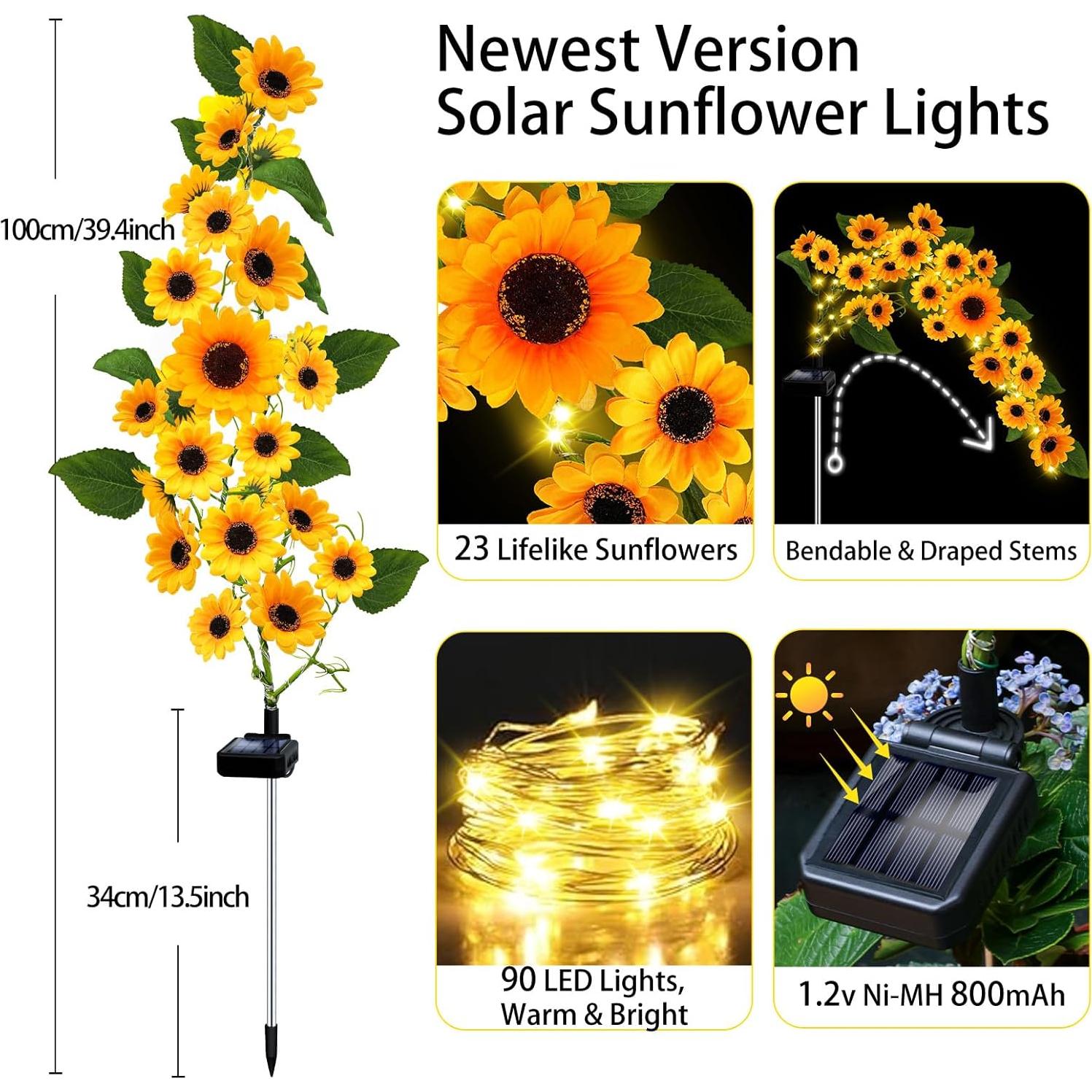 Luces de Jardín Solares Stadeco 2 Paquete 90 LED Girasoles