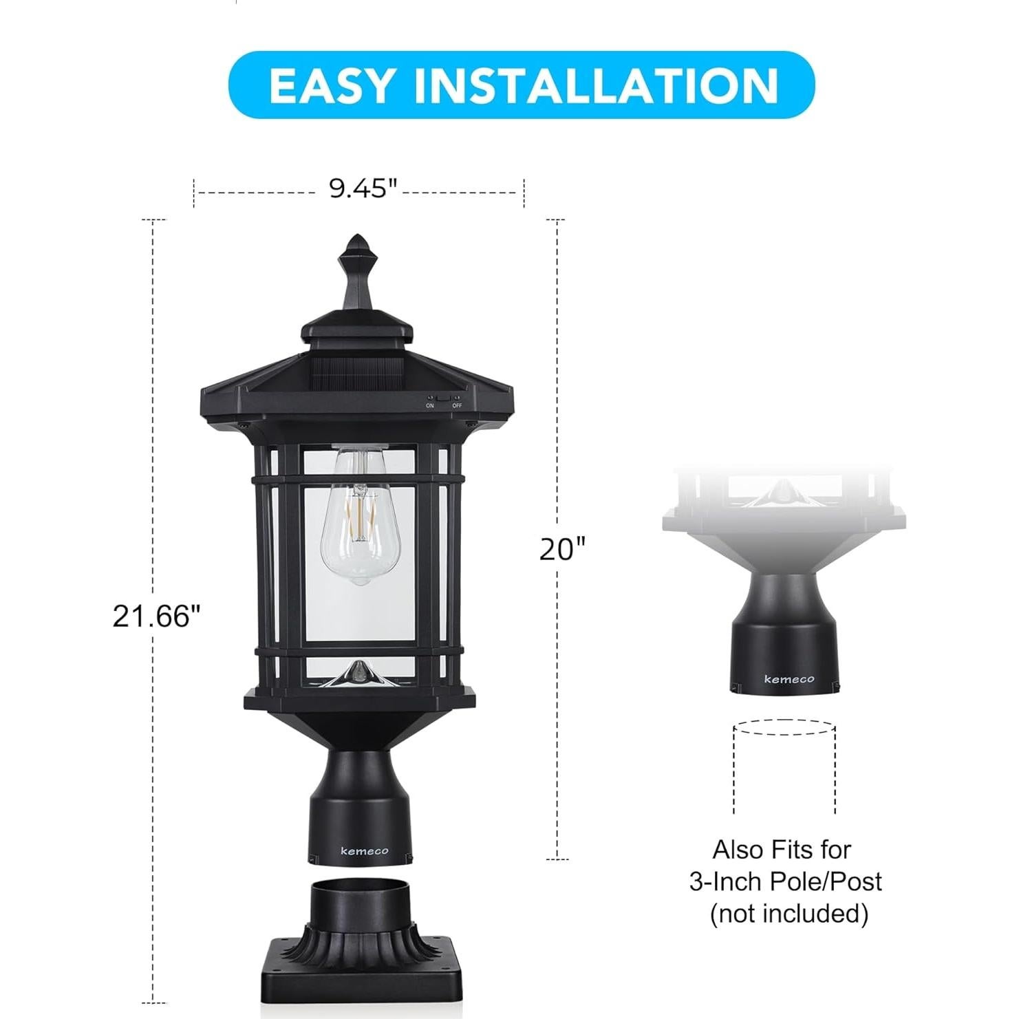 Lámpara Solar de Poste Kemeco ST4338Q LED 160 Lúmenes