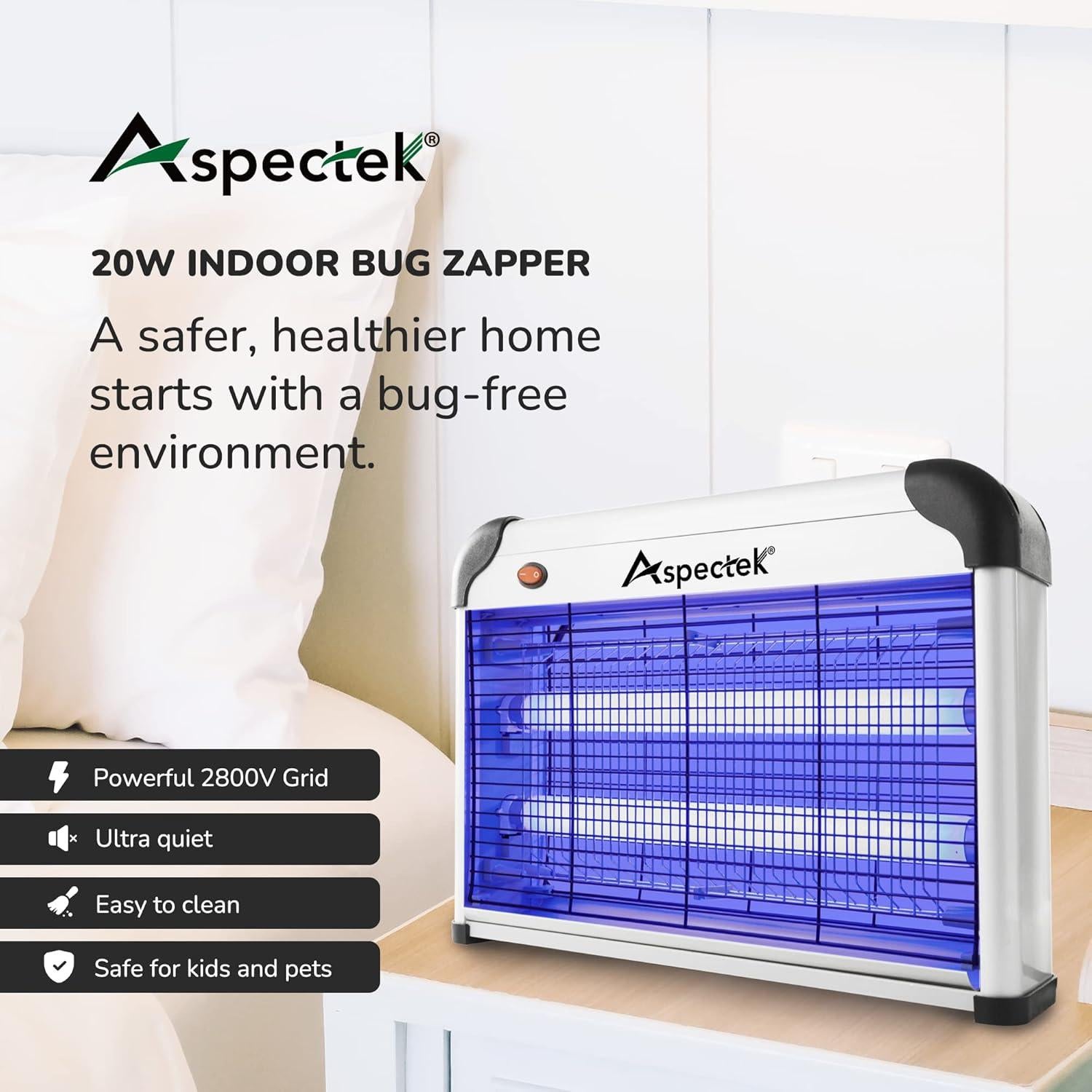 Zapper de Insectos ASPECTEK 20W con Lámpara UV y 2 Bombillas