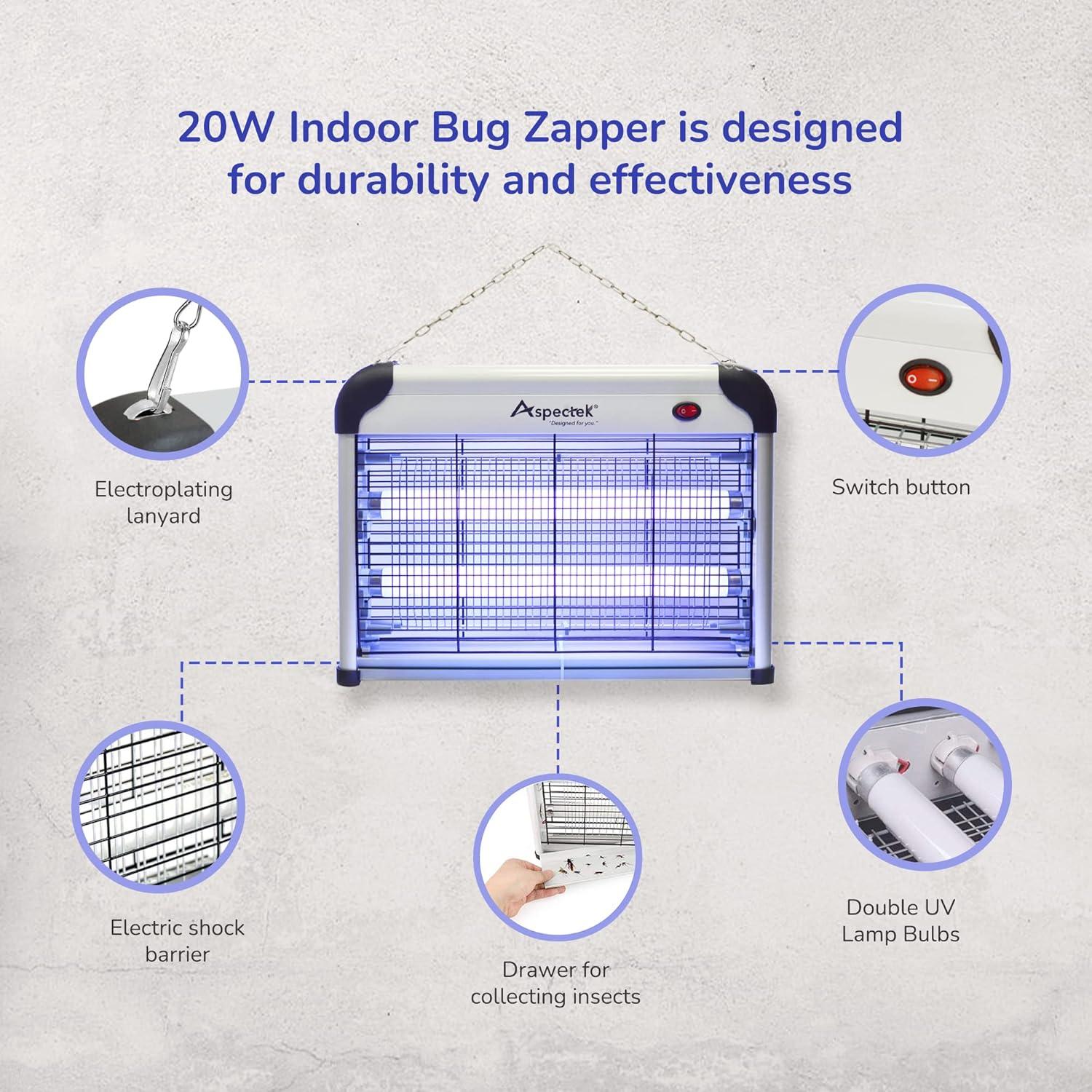 Zapper de Insectos ASPECTEK 20W con Lámpara UV y 2 Bombillas