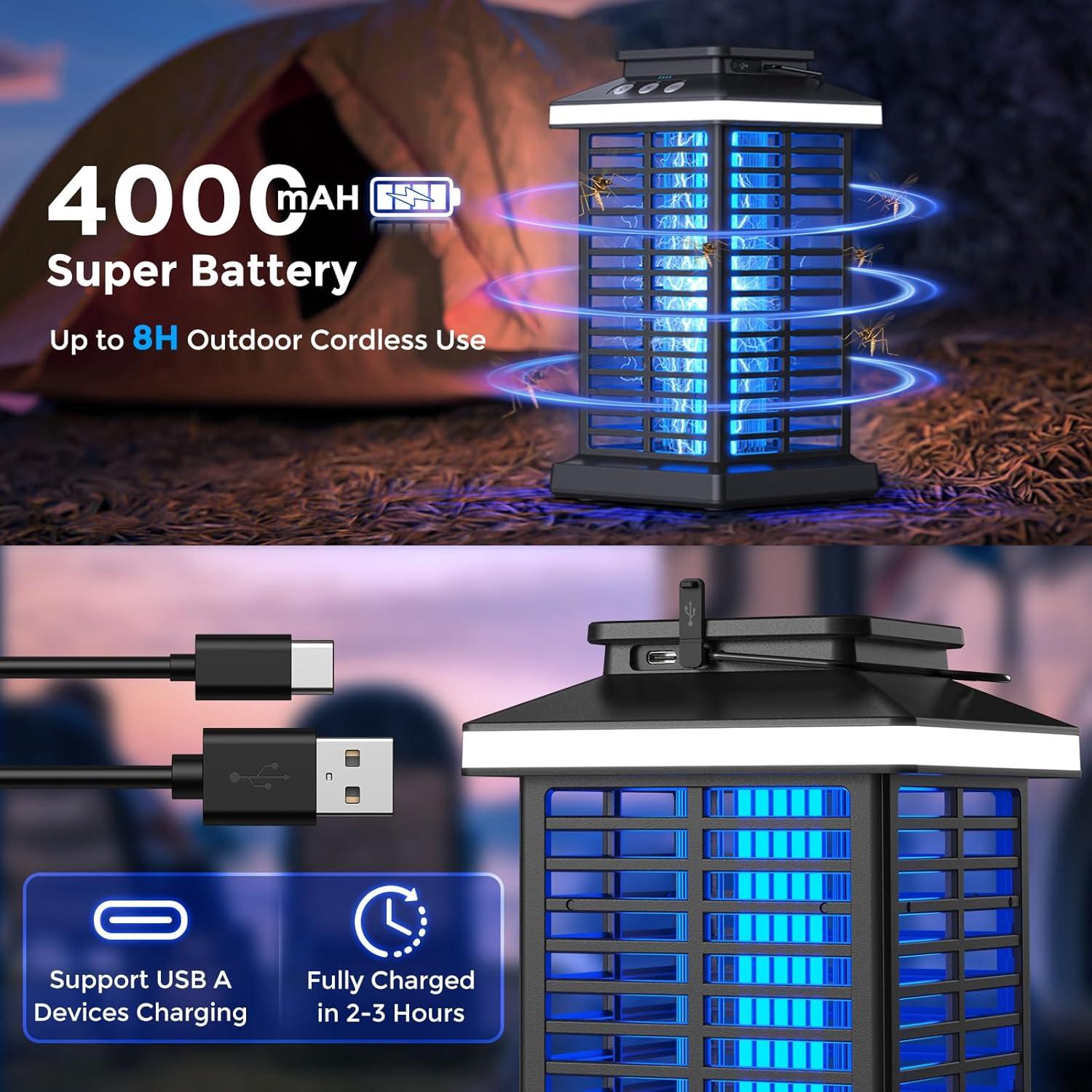 Zapper de Insectos KOOSA 4000V Recargable con Luz LED