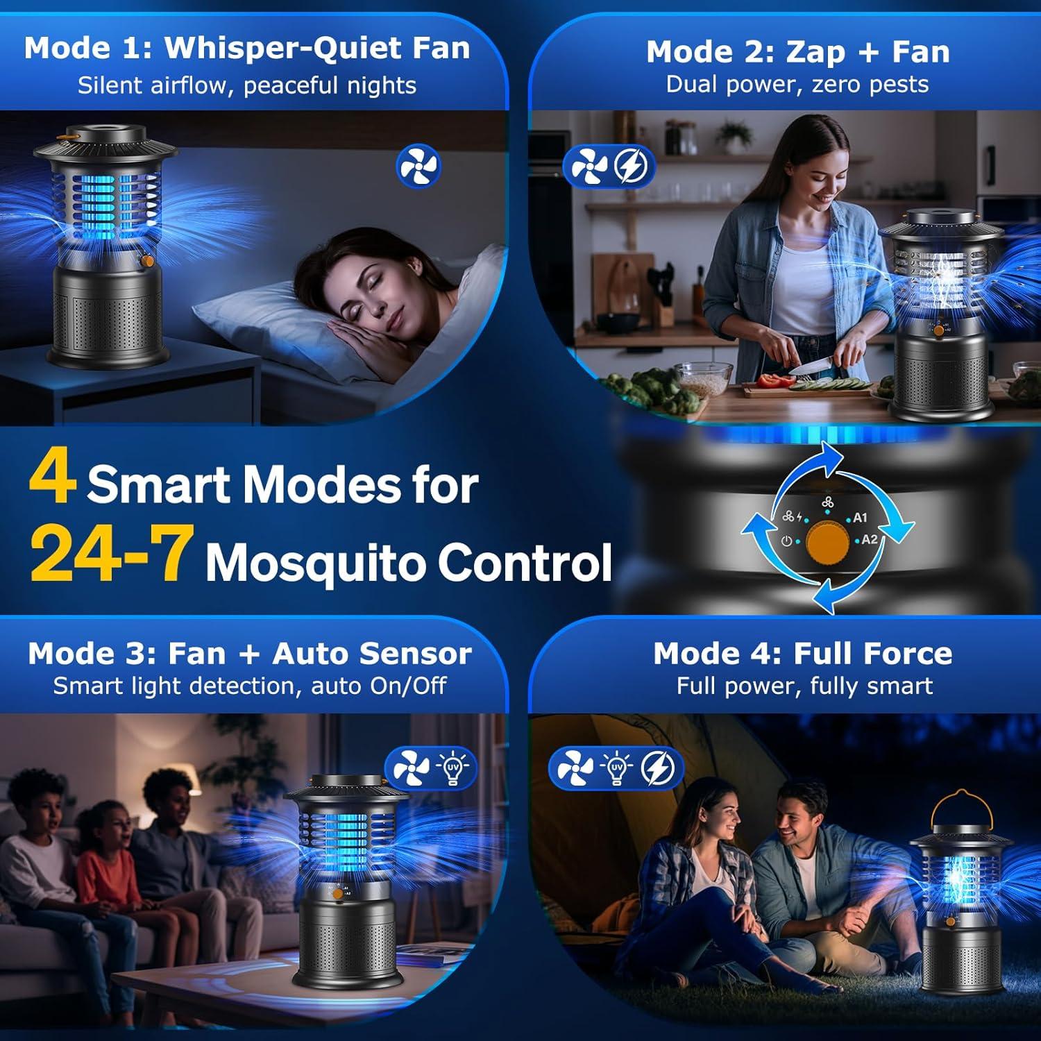 Zapper de Insectos GTERT 4 en 1 Recargable 10,000mAh Negro