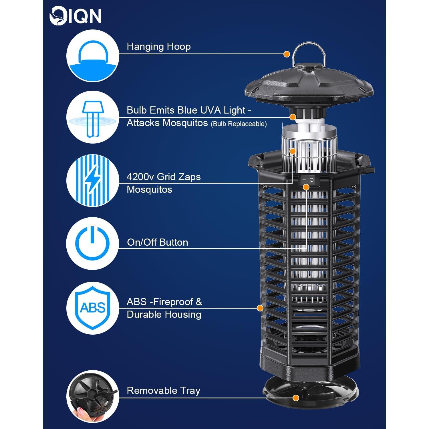 Zapper Eléctrico de Insectos IQN 15W con Luz UVA y 4200V