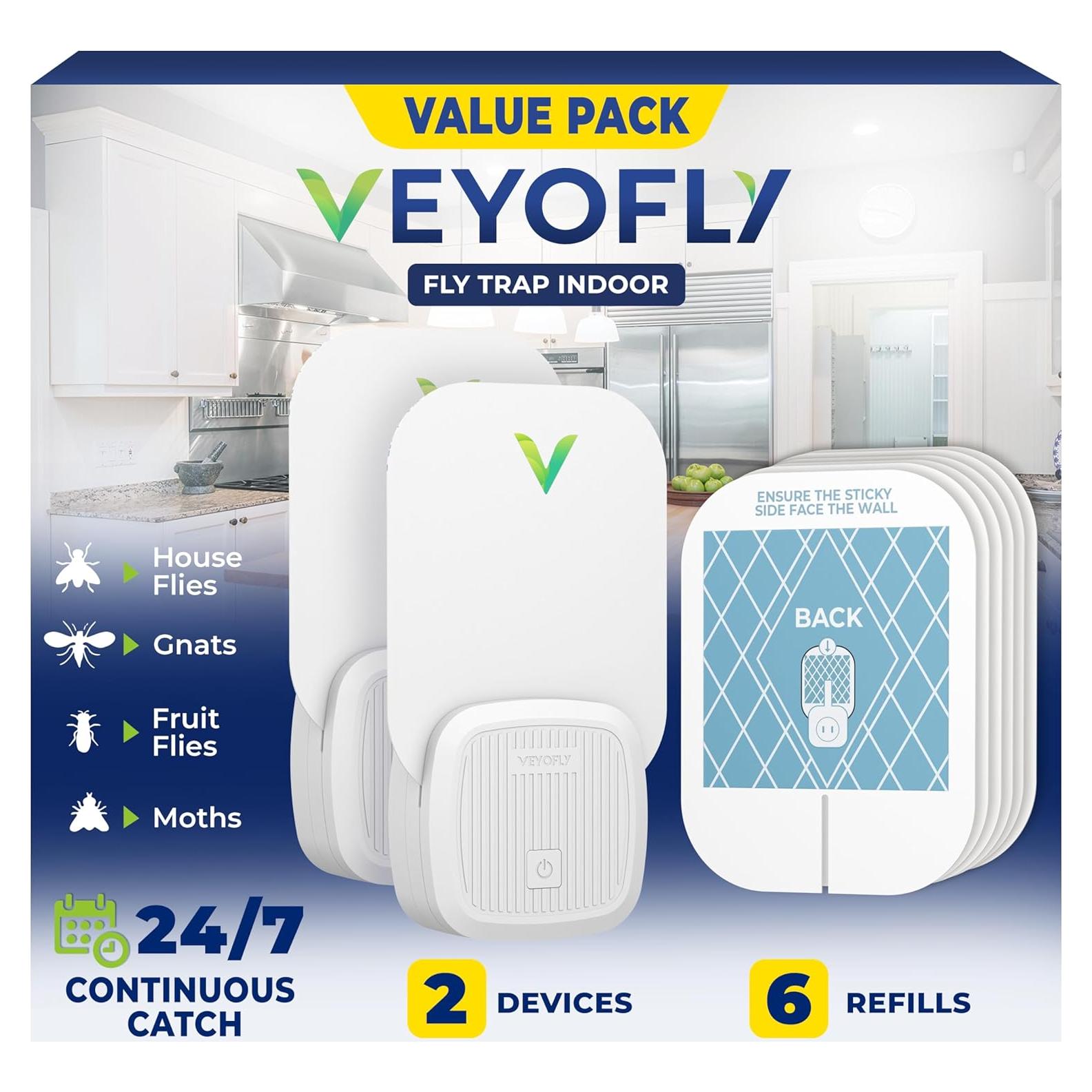 Trampa de Moscas Interior VEYOFLY VF01 - 2 Dispositivos + 6 Recargas
