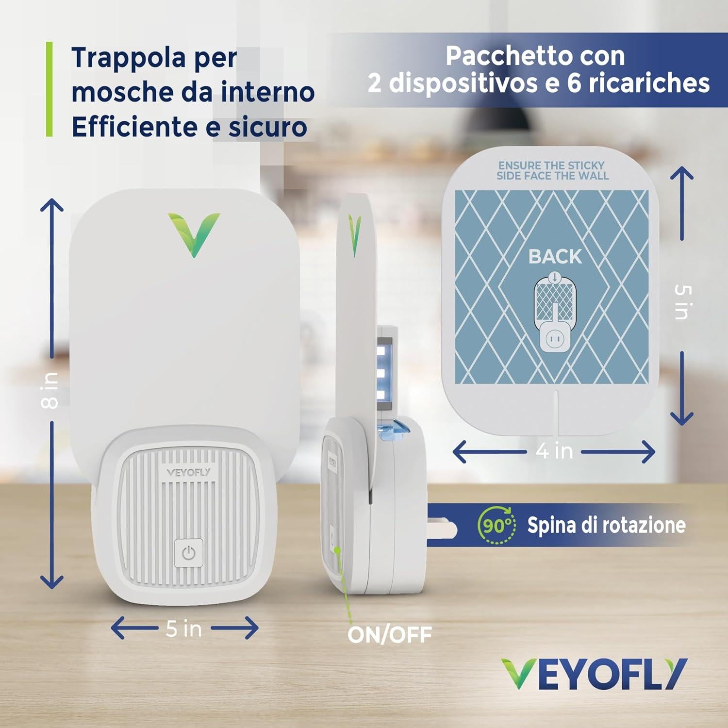 Trampa de Moscas Interior VEYOFLY VF01 - 2 Dispositivos + 6 Recargas