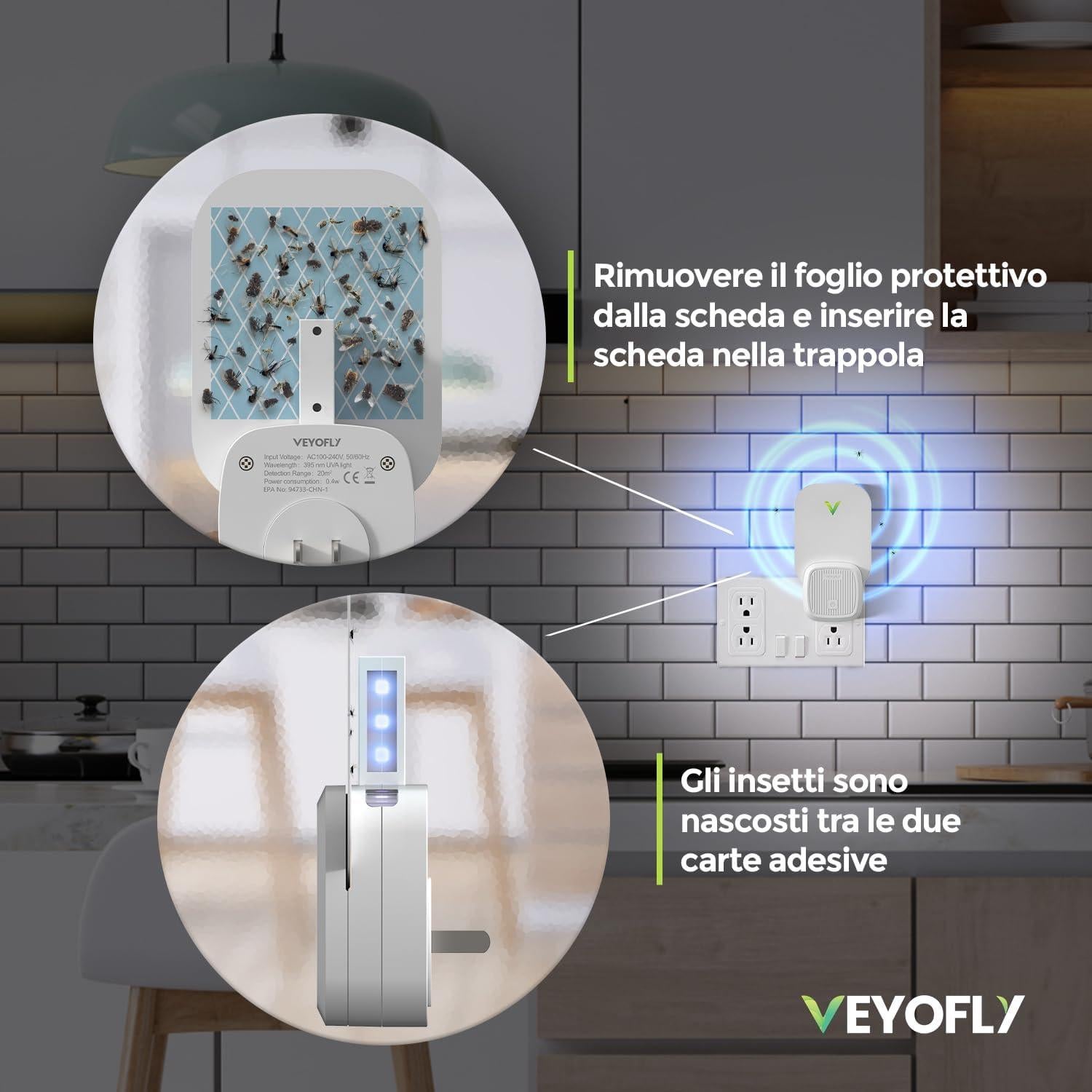 Trampa de Moscas Interior VEYOFLY VF01 - 2 Dispositivos + 6 Recargas